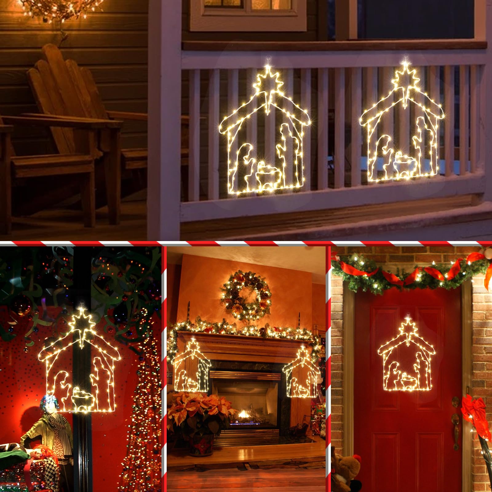 Marchpower Christmas Window Silhouette Lights Battery Operated, 8 Modes Lighted Nativity Scene Wiht Star For Christmas Window Decorations Indoor, Nativity Window Light With Timer Function-Warm White