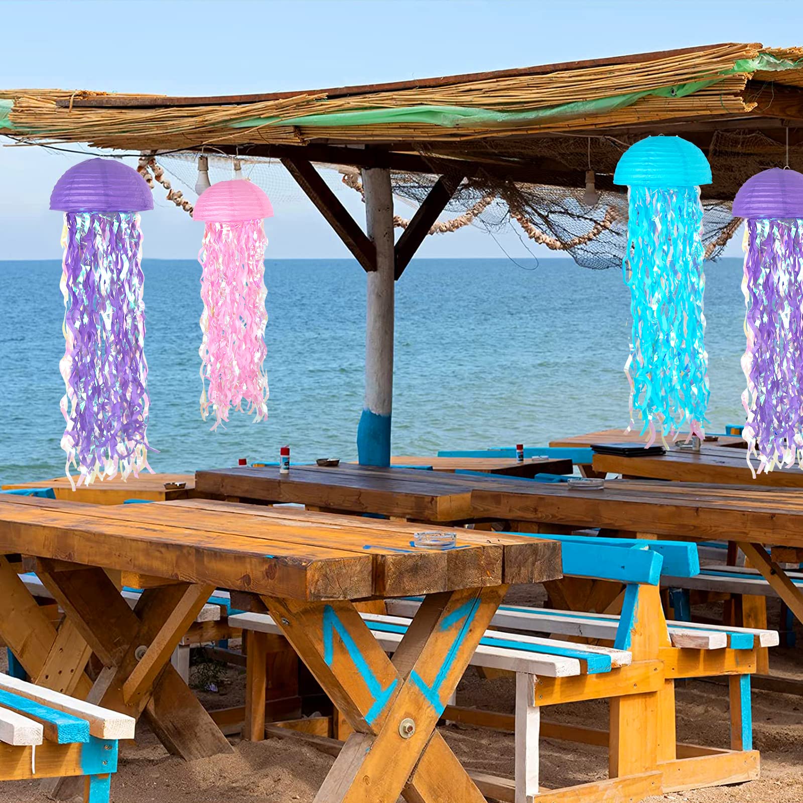 Adlkgg Pink Purple Blue Hanging Jelly Fish Paper Lanterns, Gradient Colorful Paper Lanterns For Mermaid Theme Party Under The Se