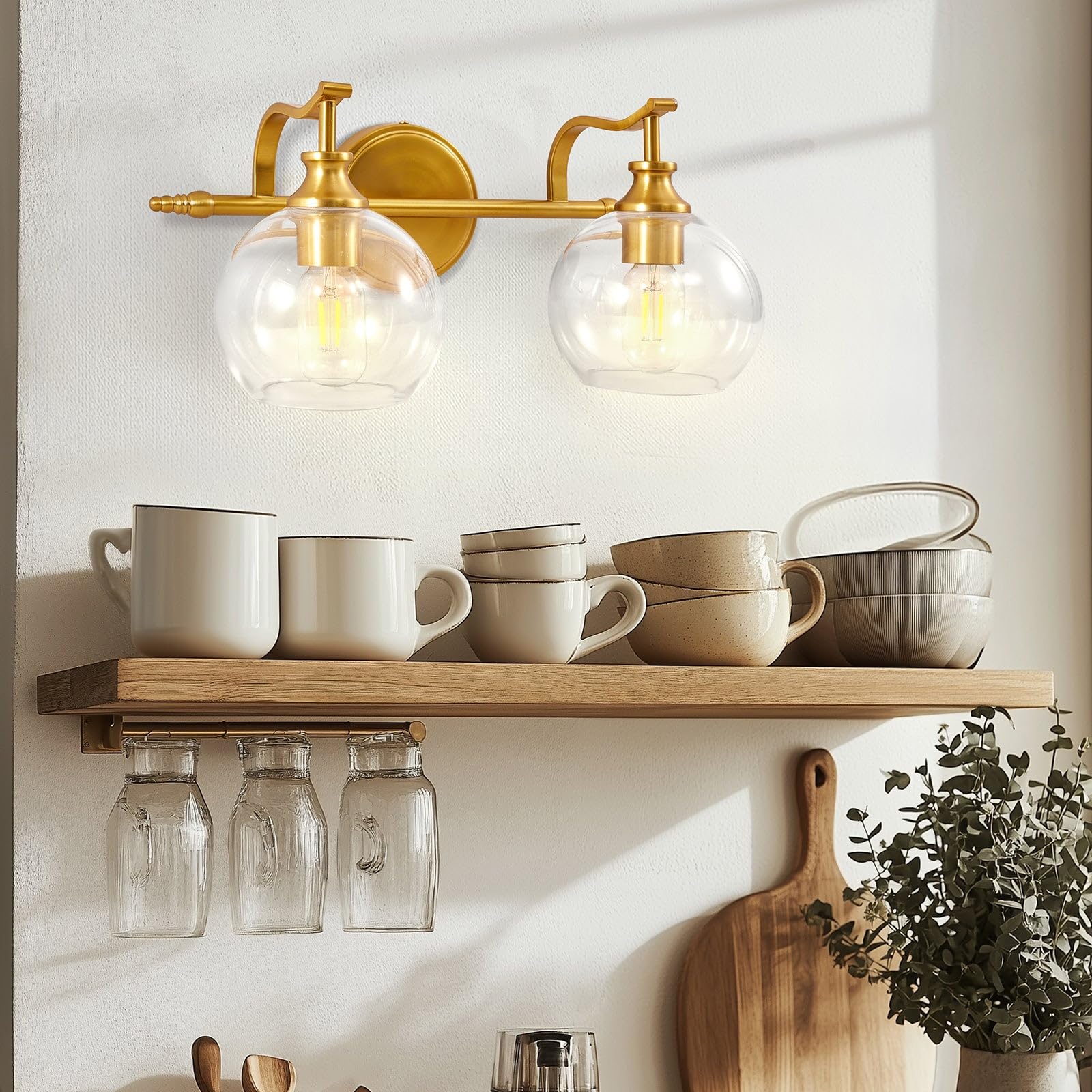 ANDY STAR 2-Light Brass Vanity Light Fixtures, Gold Metal Sconces with Globe Clear Lampshade, Farmhouse Bathroom Lighting, Model Parent-M10-SCONCE-3C