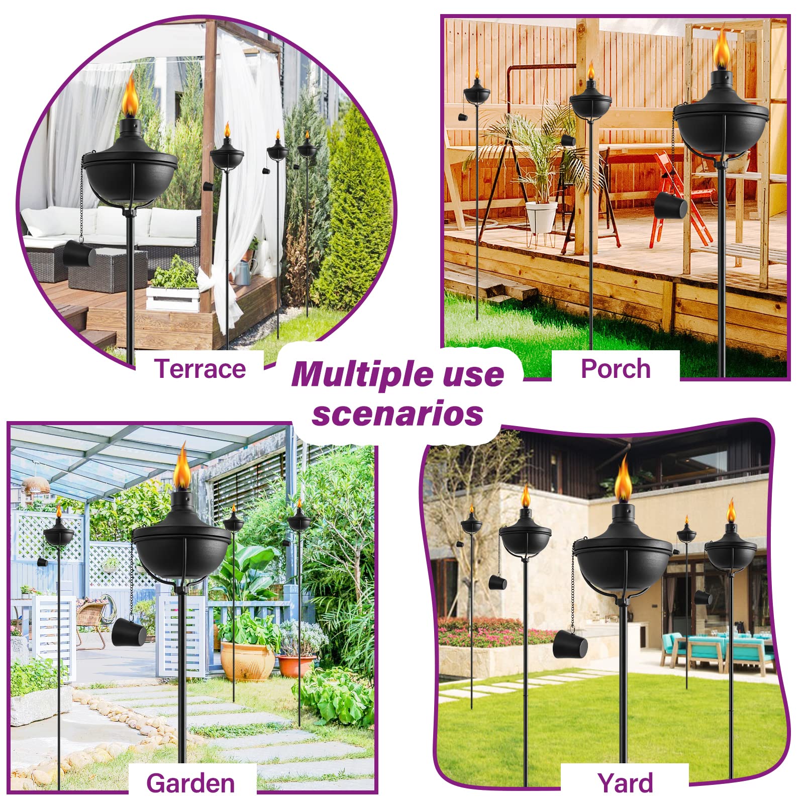 Fan-Torches 24 Oz Metal Garden Torch Set Of 6 - 55-Inch Citronella Outdoor Décor