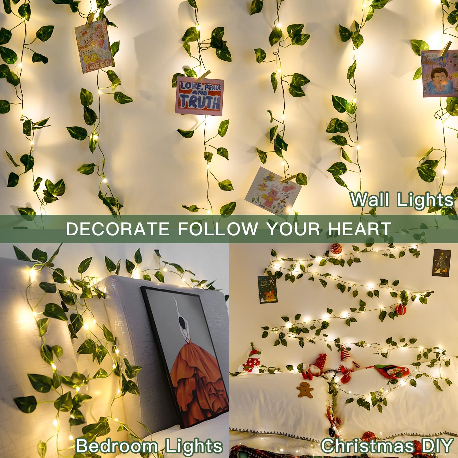 Suddus 33Ft Battery Operated Pothos String Lights With Remote, 100 Led Fairy Lights For Decor