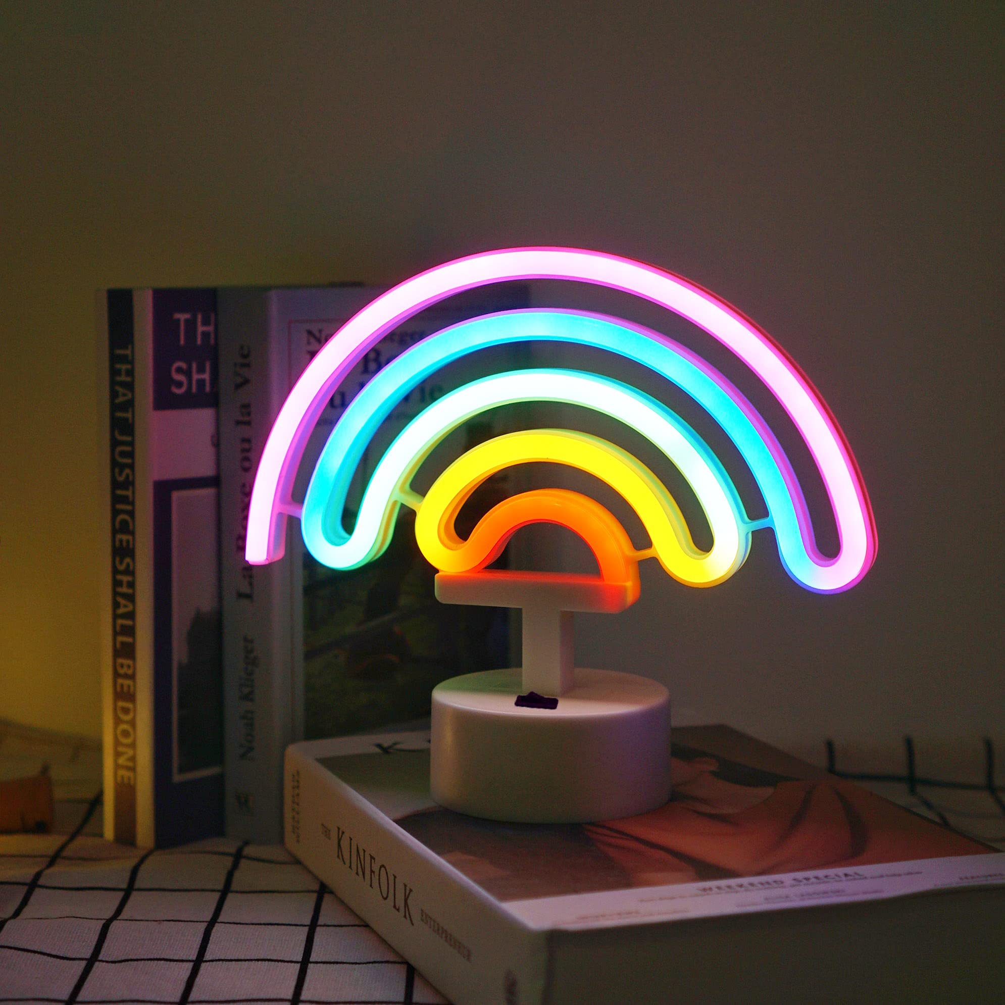 Lovenite Rainbow Neon Sign, Neon Light Decor For Girls Room, Led Bedroom Decoration, Battery Operated Table Lamp For Classroom P
