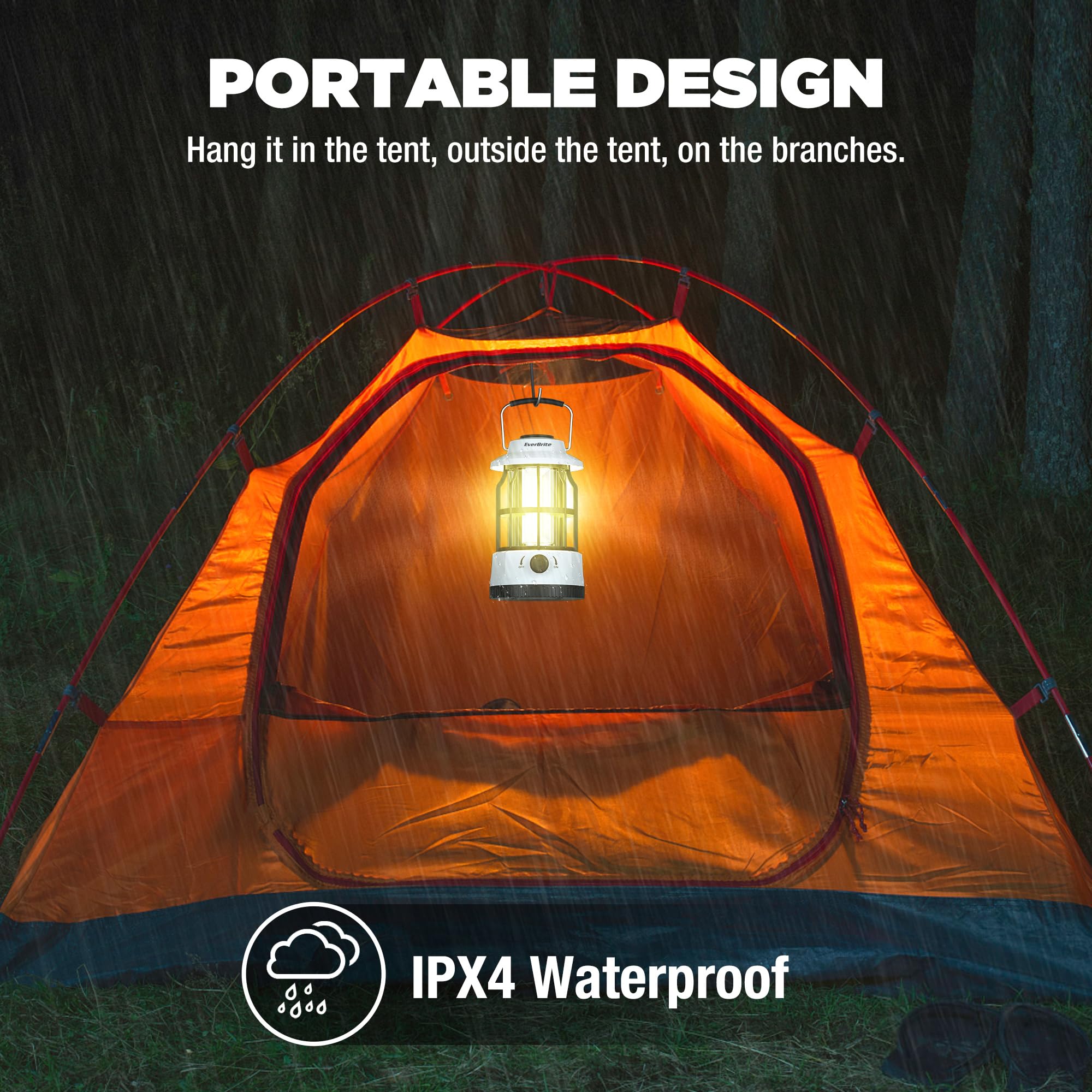 EverBrite LED Camping Lantern - USB C Rechargeable, Stepless Dimming, Vintage Design, White, Model E041036AE