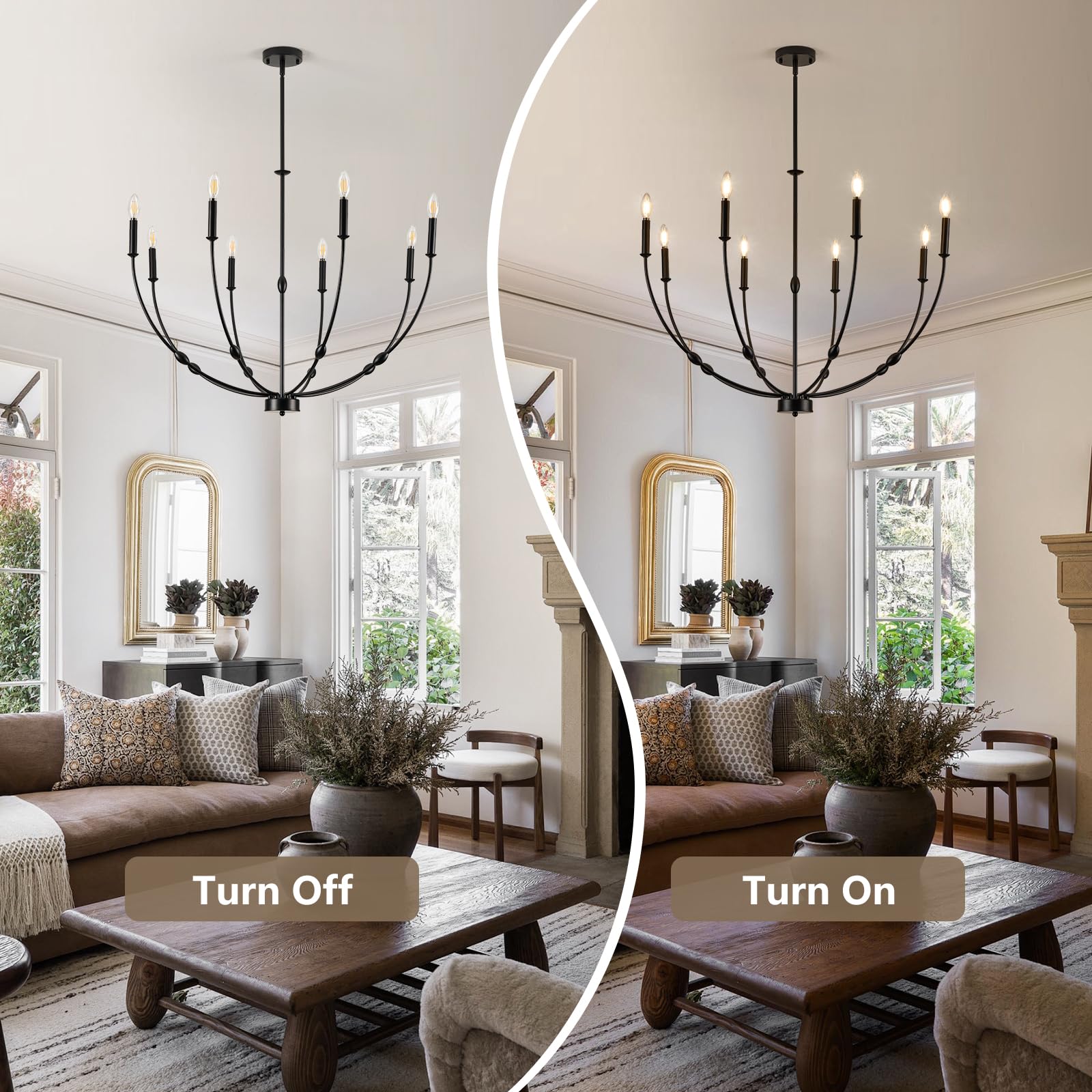 Acaner Black Chandeliers For Dining Room, 8-Light Modern Farmhouse Candle Style Chandelier, Industrial Hanging Ceiling Light Fix