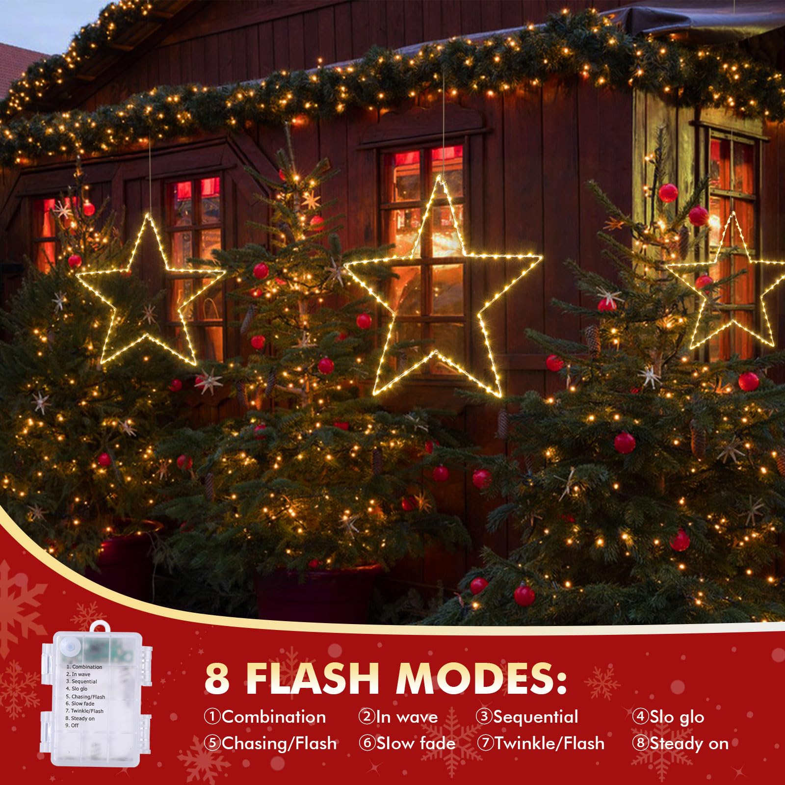 Marchpower Christmas Window Star Silhouette Lights  19Inch 70Led 2 Pack Large Star Lighted Xmas Decoration Battery Operated Twinkle Stars Light Outdoor Timer Lights Wedding Party Home D?Cor-Warm White