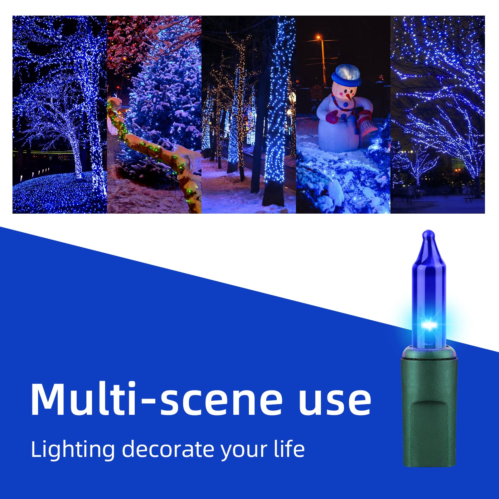 Xmashome 19.6Ft Green Wire Blue String Lights, 100 Count Incandescent Christmas Lights (Blue, 100 Lights)