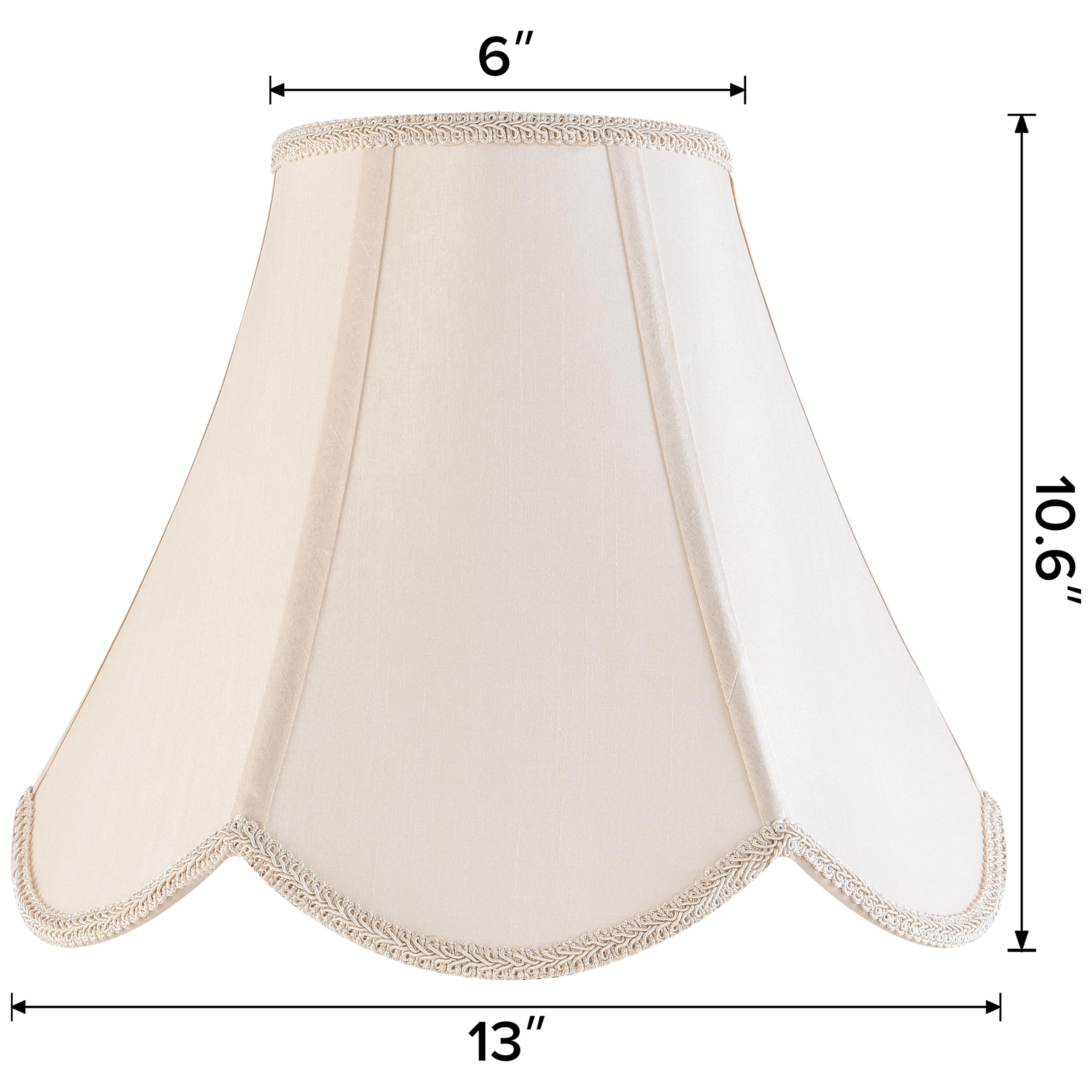 GO&SO Barrel Lamp Shade - Yellowish Beige Faux Silk, 6x13x10.6", Scalloped Design, Easy Assembly, Model G5-13HB-Cream-1