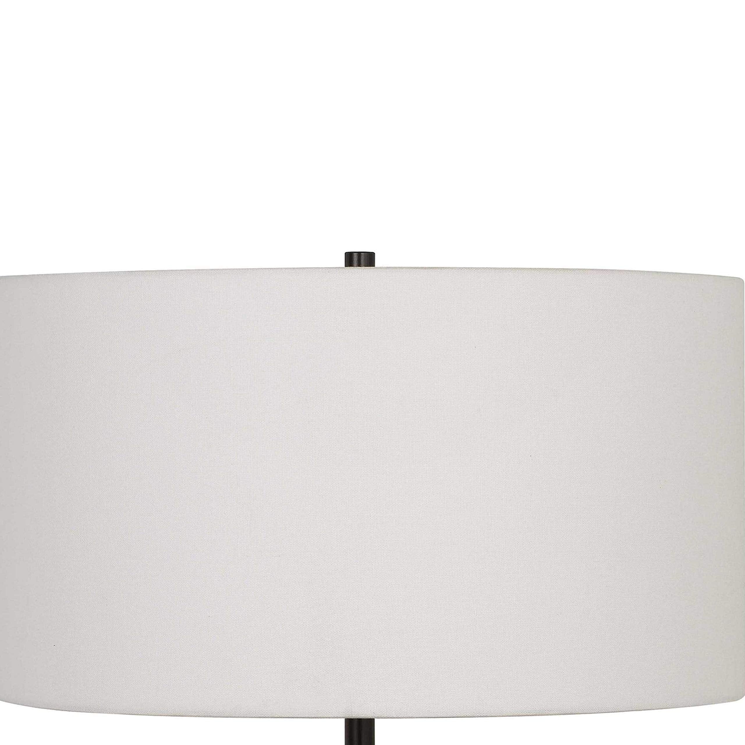 Benjara Drum Shade Table Lamp With Wooden Tripod Base, White And Brown