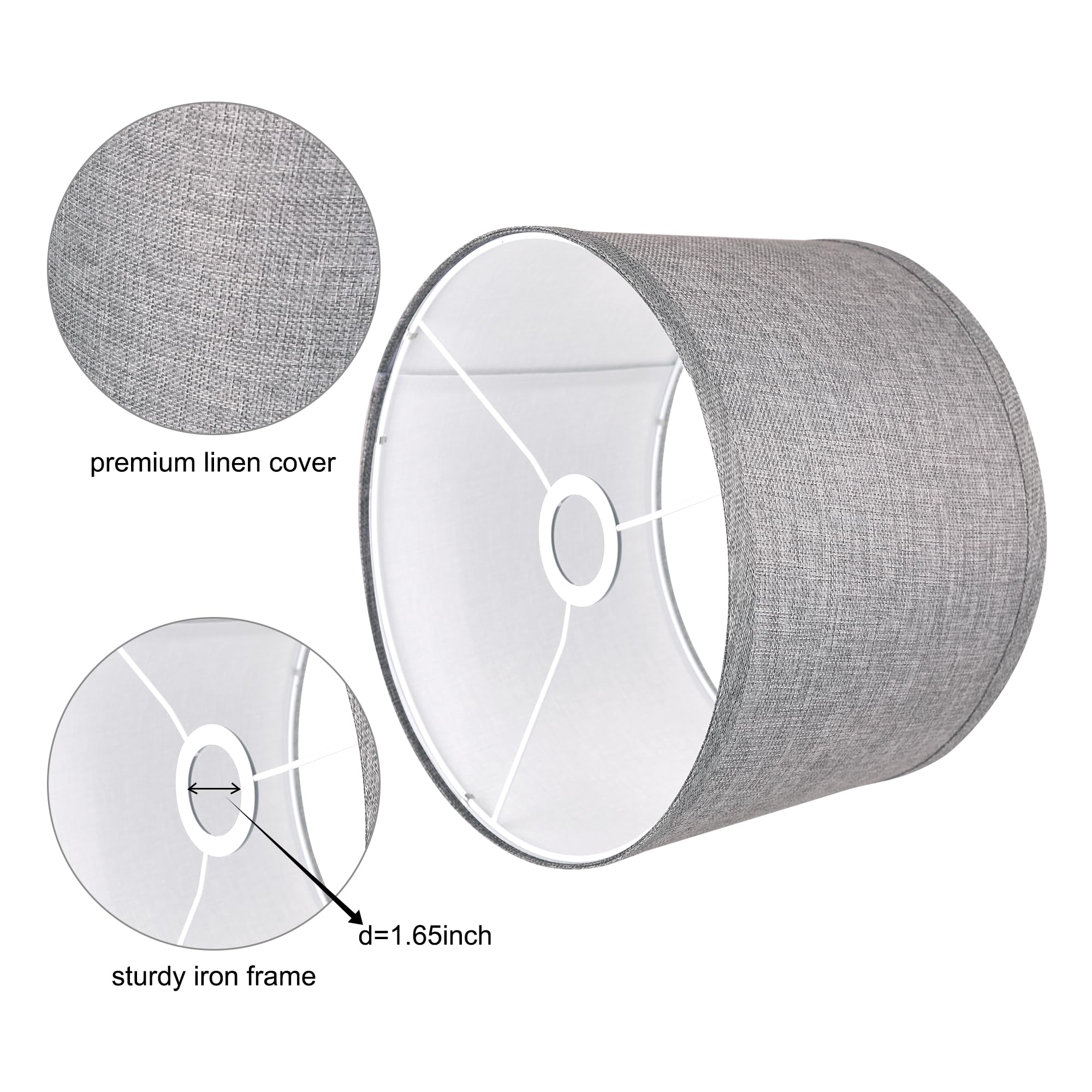 Rottogoon Gray Fabric Drum Lampshade, 11&quot;X11&quot;X8&quot;, Modern Spider Fitter For Floor/Table Lamps