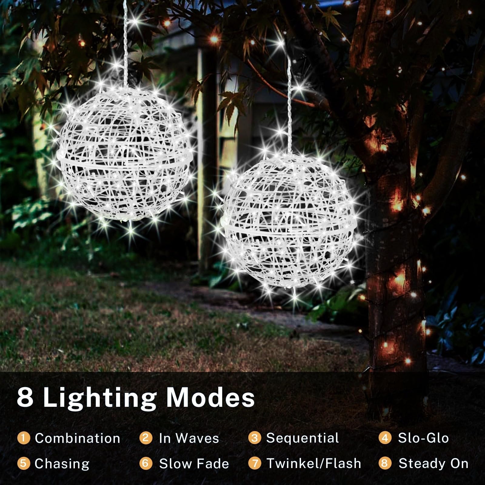 Outdoor Christmas Balls Lights 4 Pack Hanging 7.9" Led Garden Sphere Tree Lights 8 Modes Waterproof Glow Globe Light With Memory Timer Plug For Yard Porch Eave Patio Home Bedroom Decoration-Cool White
