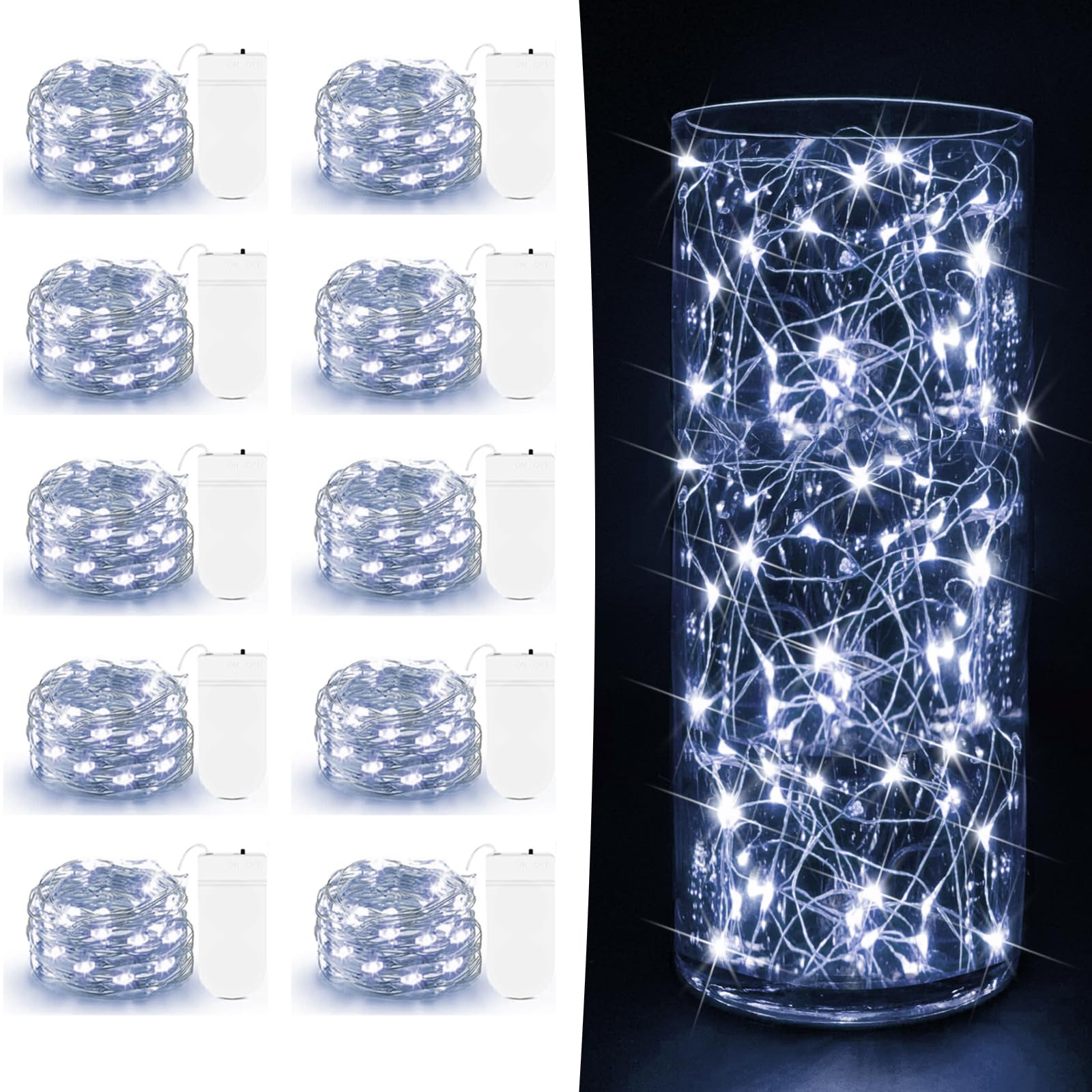 Aozope 10 Pack 7Ft Cool White Fairy Lights - 20 Led Copper Wire Twinkle String Lights For Decor