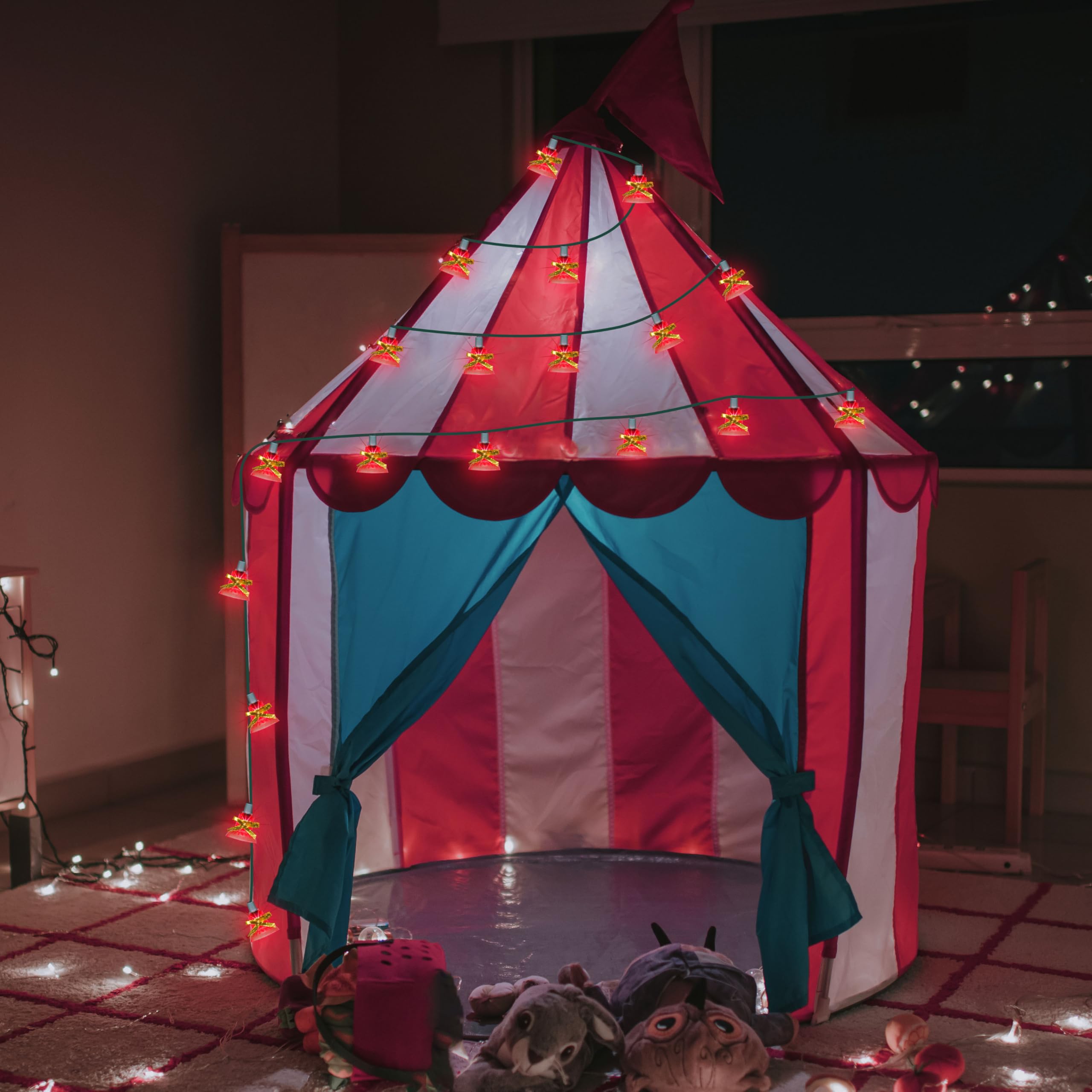 LAMPHOME Christmas Musical Bell String Lights, 30 Lights, Red Incandescent Bulbs, 200LED, 25 Songs, Green Wire, Model L8770