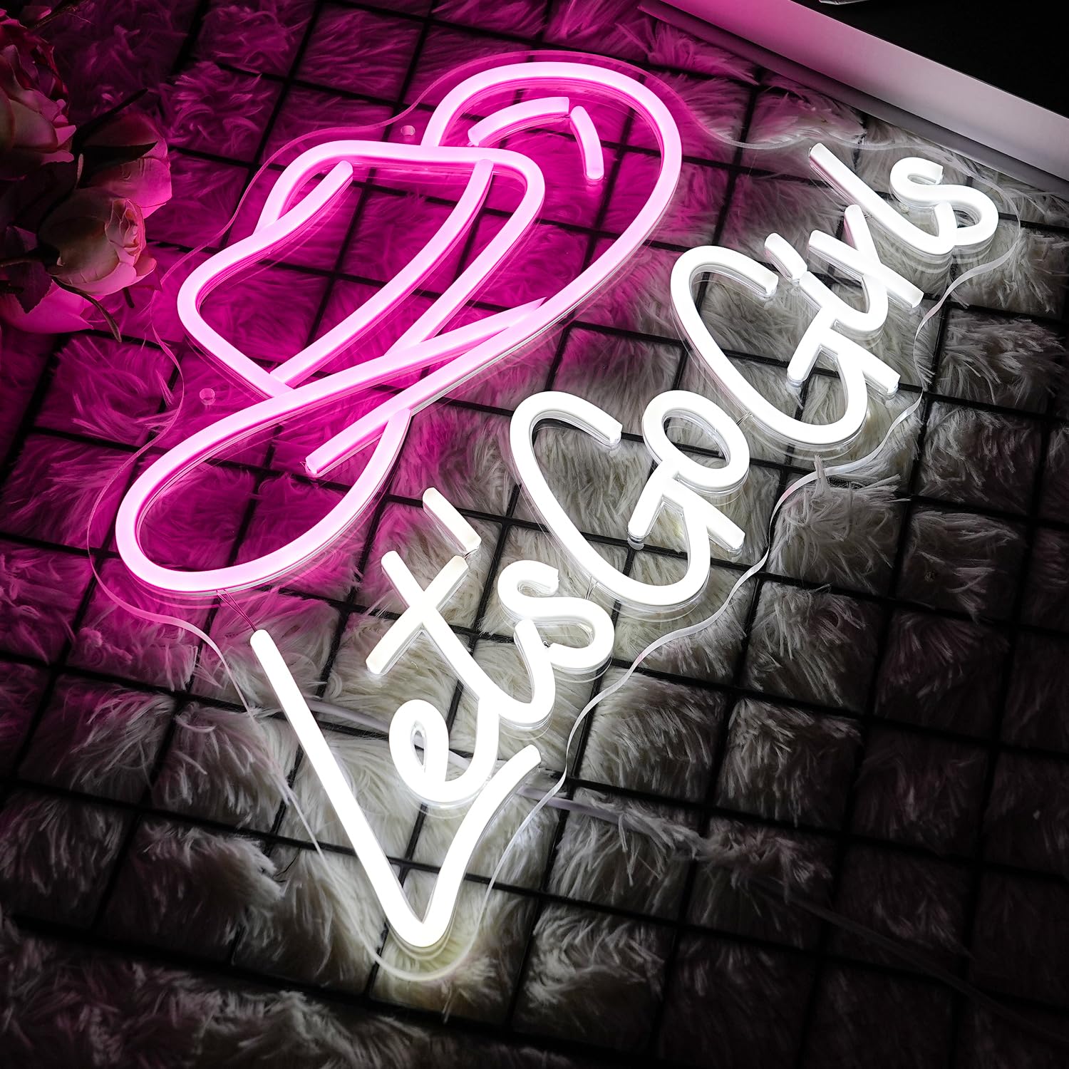 LMSIGNLY Neon Sign - Lets Go Girls Cowboy Hat LED Light, Dimmable, USB Powered, Pink & White for Wall Decor