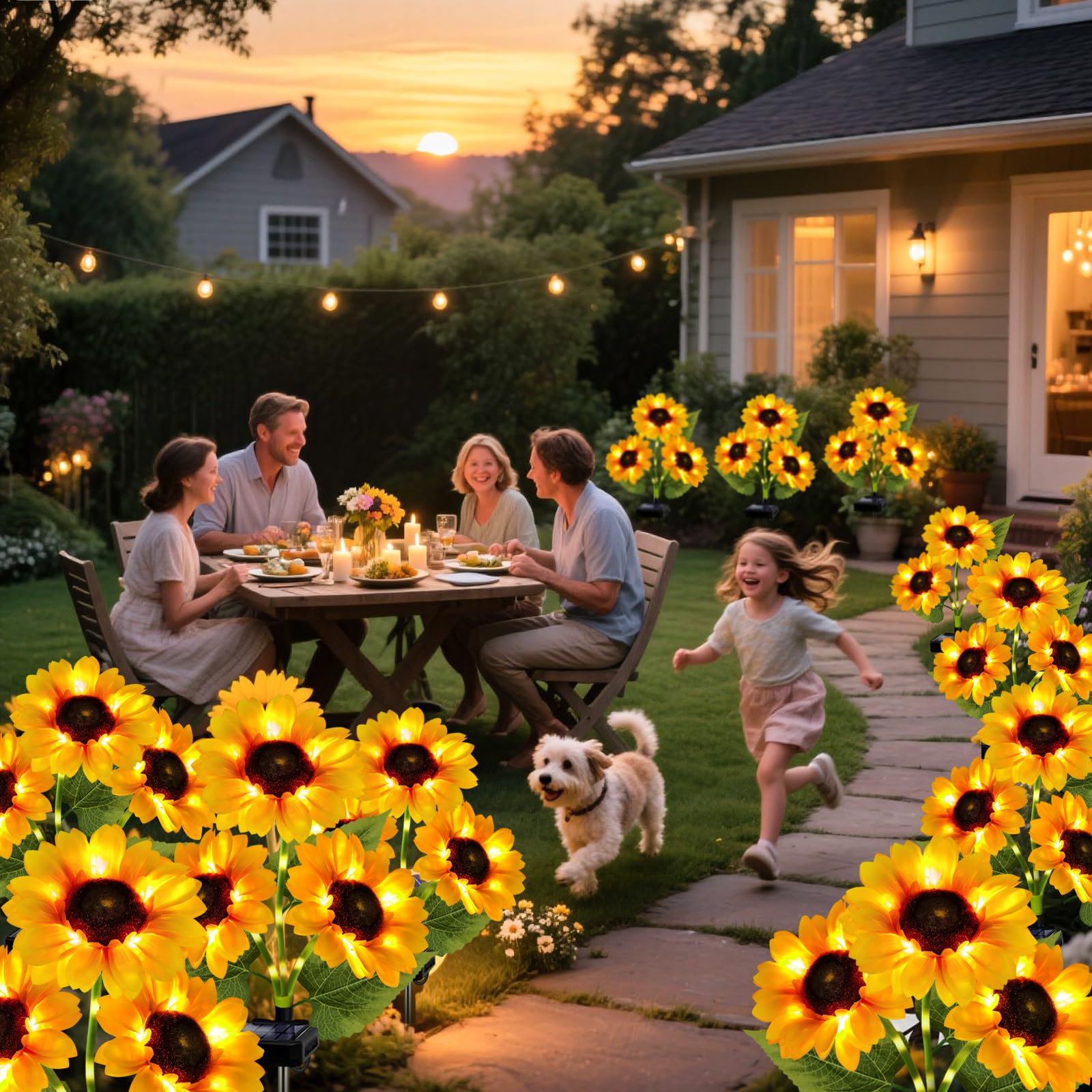 Solar Garden Lights Outdoor  5 Pack Sunflower Lights With 15 Large Sunflower  Waterproof Garden Decor  Birthday Gifts For Mom Grandma  Decorative Solar Flowers For Pathway Patio Yard Fall Decorations