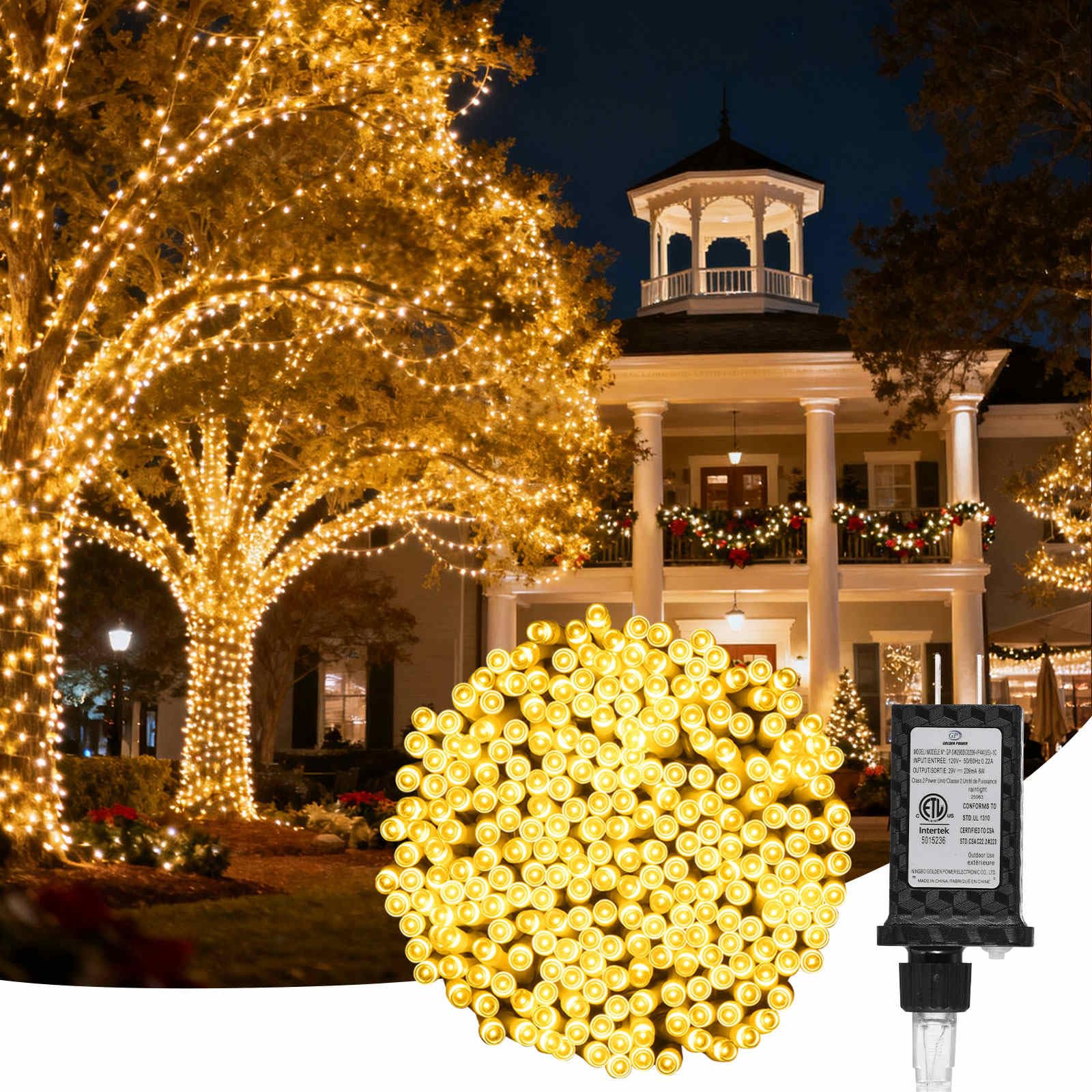 LUMLLSAJI Christmas Lights 300 LED White String Light 98 ft 8 Modes Plug-in with Memory Function for Outdoor Decorations