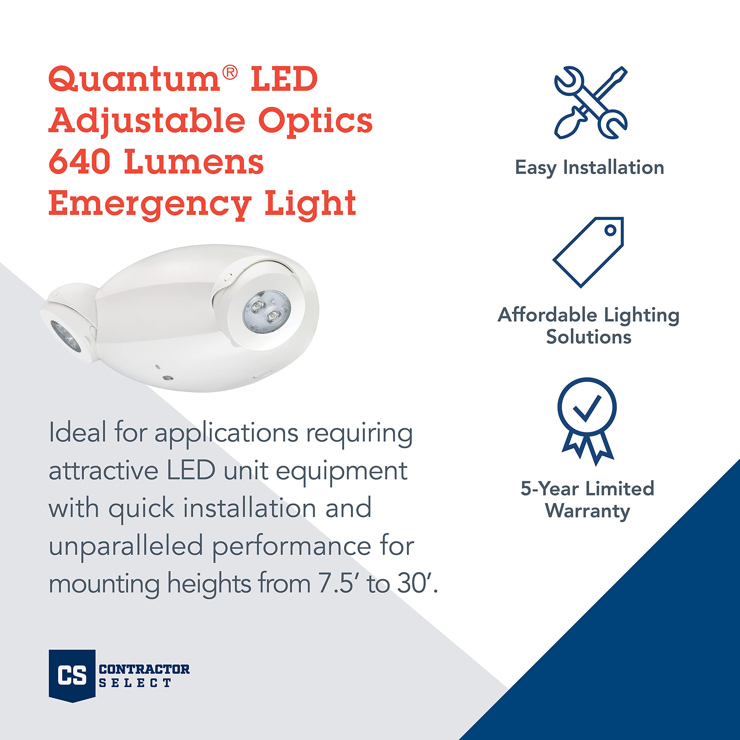 Lithonia Lighting Elm4L Quantum Led Emergency Light, Manual Testing, 640 Lumens, White