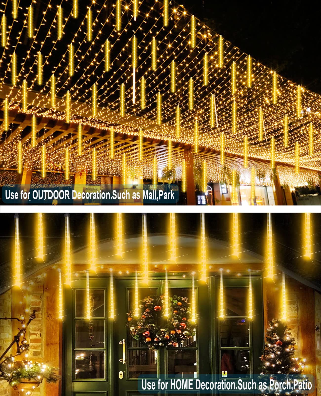 Meteor Shower Lights Outdoor Christmas Light Ul Certified 20 Inch 20 Tubes 1080 Led Falling Rain Drop Lamp Snowfall Icicle Casca