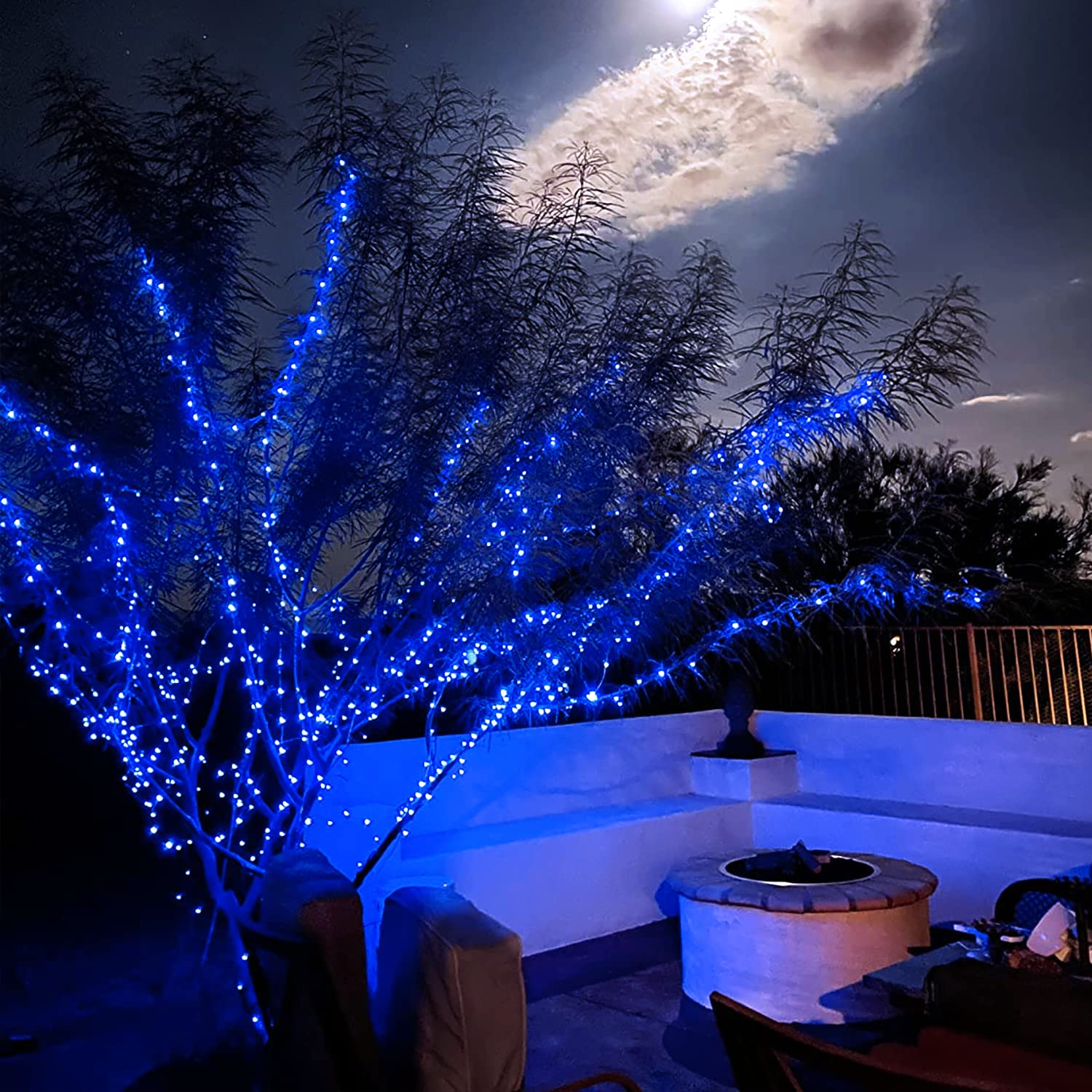Jmexsuss 4 Pack 100 Led Solar Fairy Lights, 33Ft Blue Solar String Lights Outdoor Waterproof, 8 Modes Copper Wire Solar Twinkle
