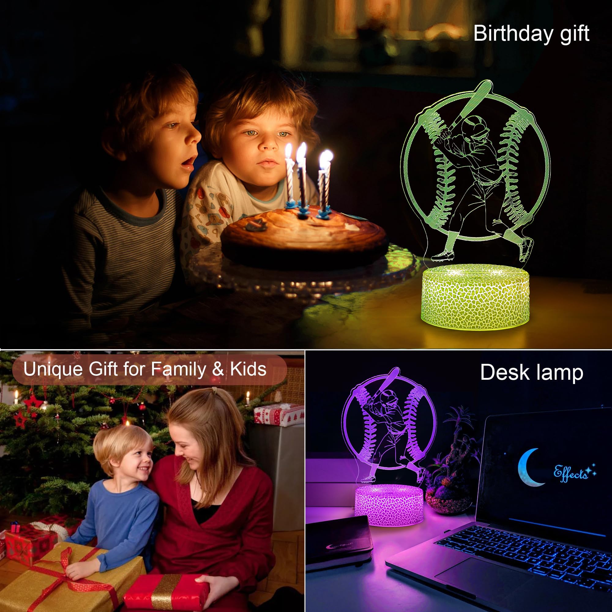 Gucoxny Baseball 3D Night Light,16 Colors Changing with Smart Touch & Remote Control Bedside Decor Lamp Christmas Birthday Gifts