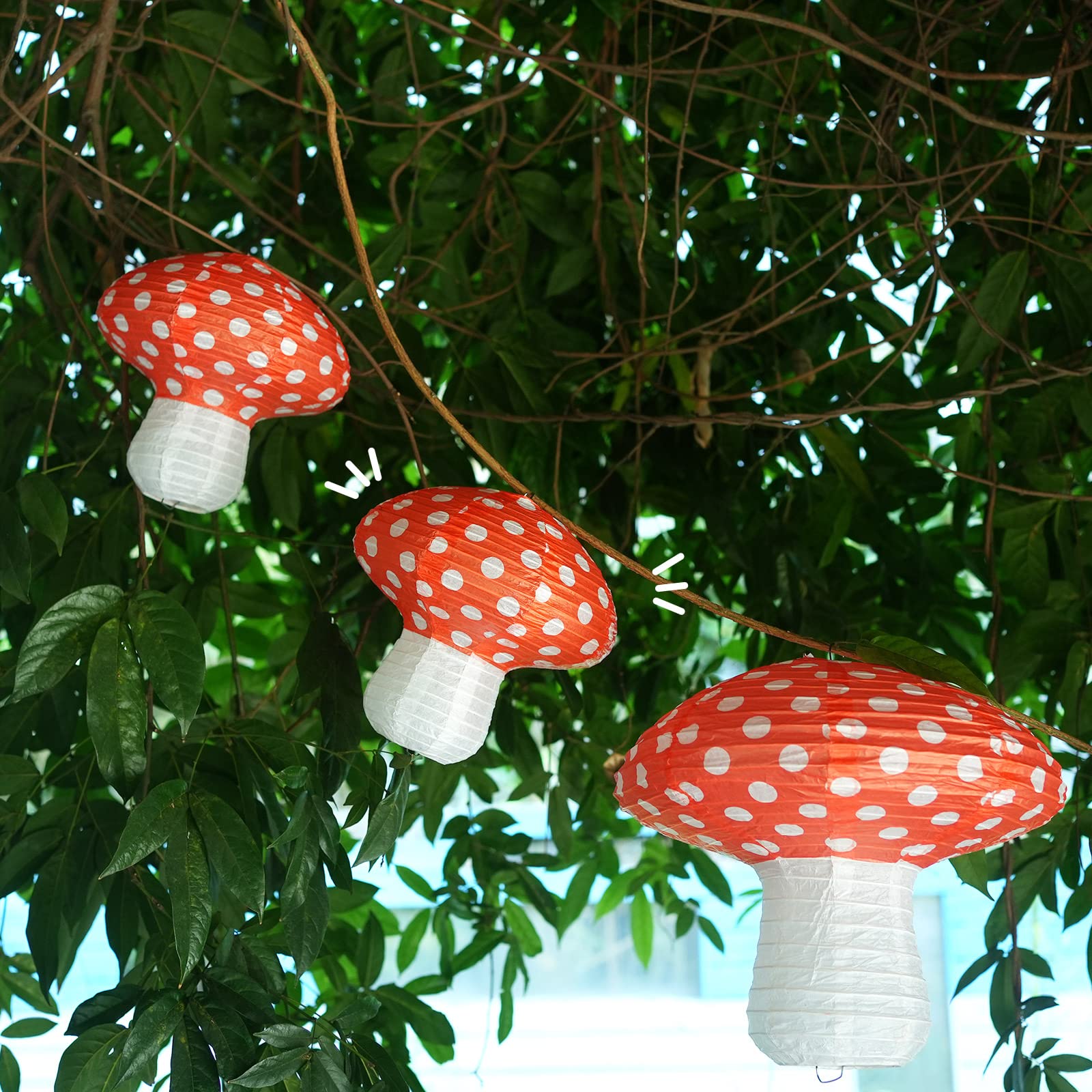 6Pcs Mushroom Paper Lanterns, 3D Mushroom Hanging Ornament For Wonderland Jungle Forest Themed Birthday Party Wedding Nursery De
