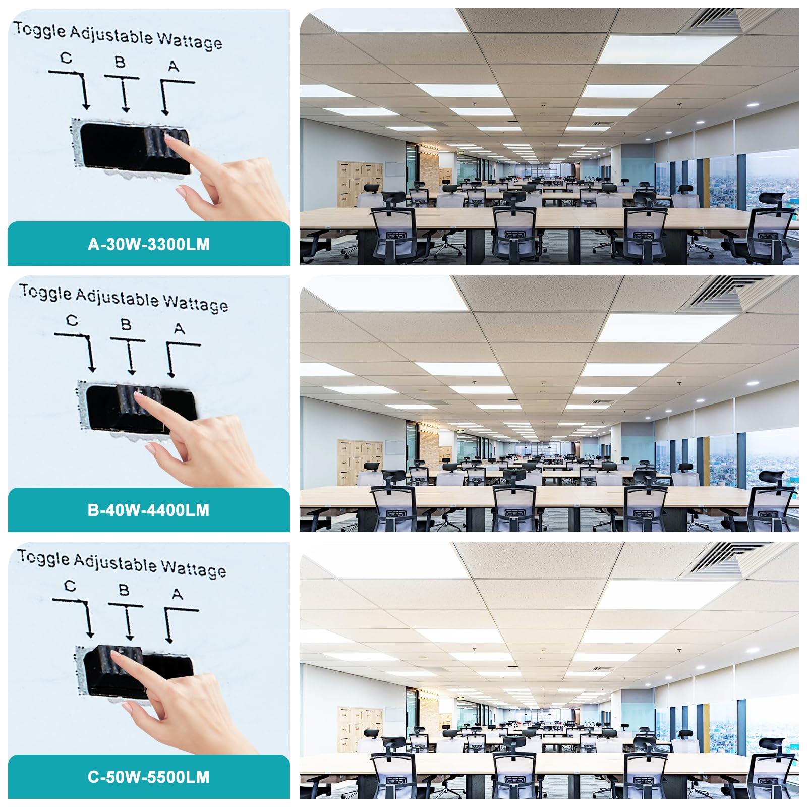 Vocgouu 30 Pack 2X4 Led Flat Panel Lights - Drop Ceiling Light Fixture 5000K 4000K 3000K Selectable & 0-10V Dimmable, 30W/40W/50