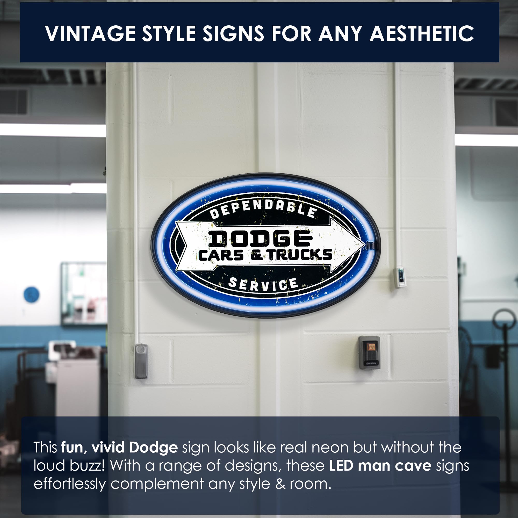 American Art Decor Led Neon Rope Sign - Vintage Dodge Cars & Trucks Wall Decor, Battery & Usb Powered