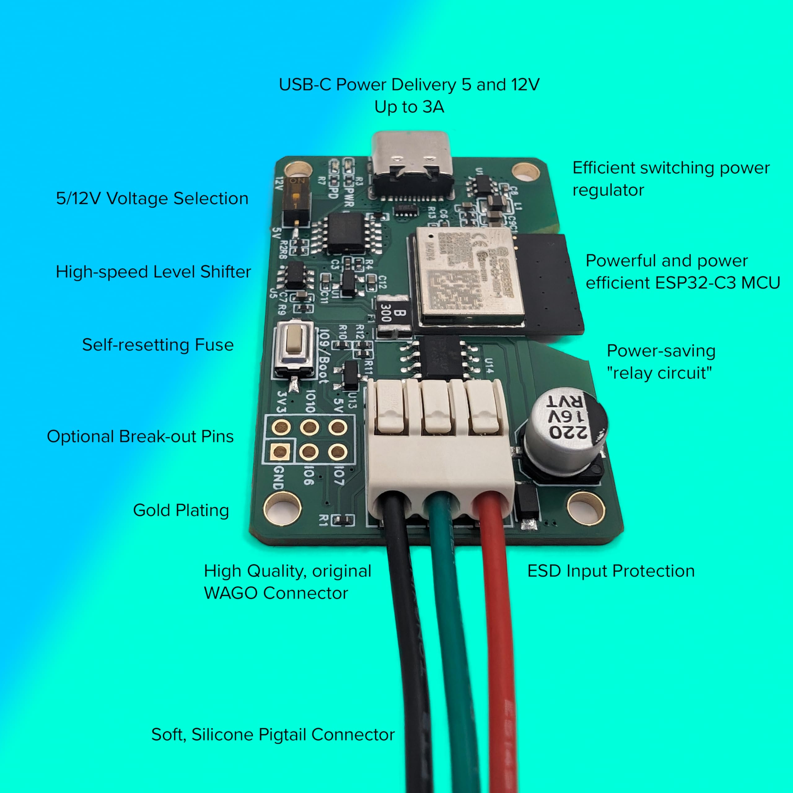 Generic MagWLED-1 LED Controller, 5V/12V USB-C Power Delivery, Green, Polycarbonate
