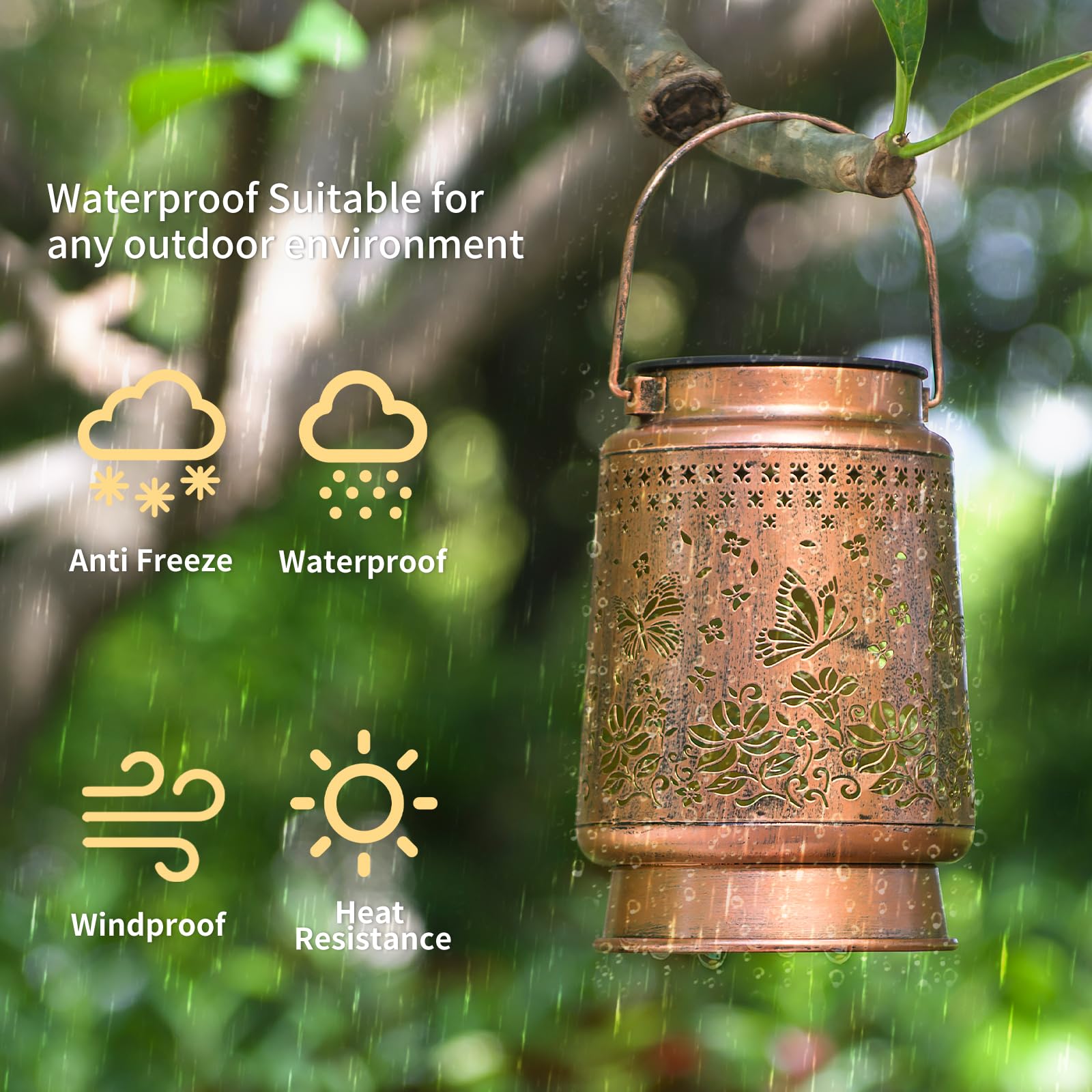 Kyoryuger Solar Lantern Outdoor Butterfly Garden Decor Rgb Solar Lights Gifts For Women Mom Grandma Retro Metal Decorative Led Hanging Lanterns Decoration Outside For Yard Patio Garden Backyard