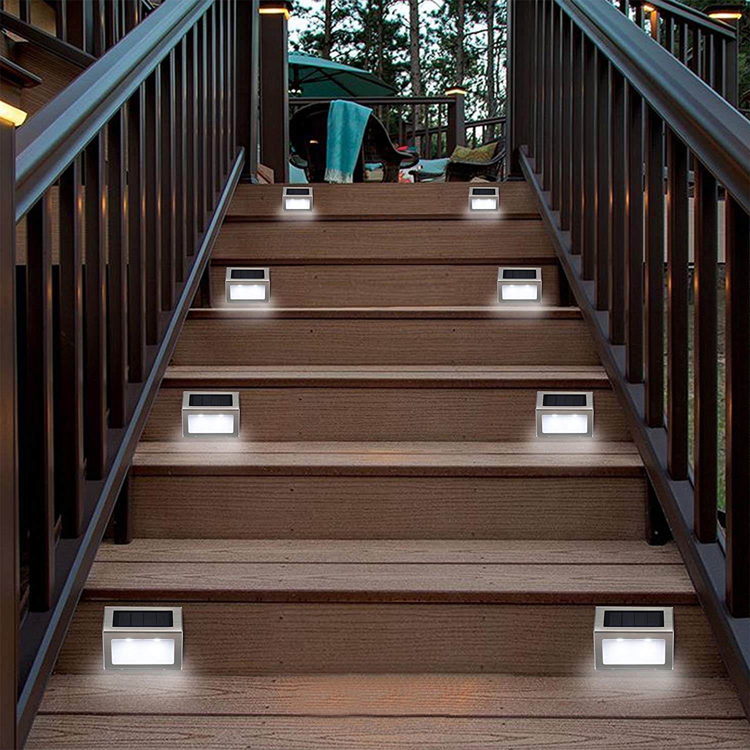 Solar Lights Outdoor Waterproof Deck Light, Solar Stair Lights Outside LED Step Lighting Stainless Steel for Paths Patio Garden