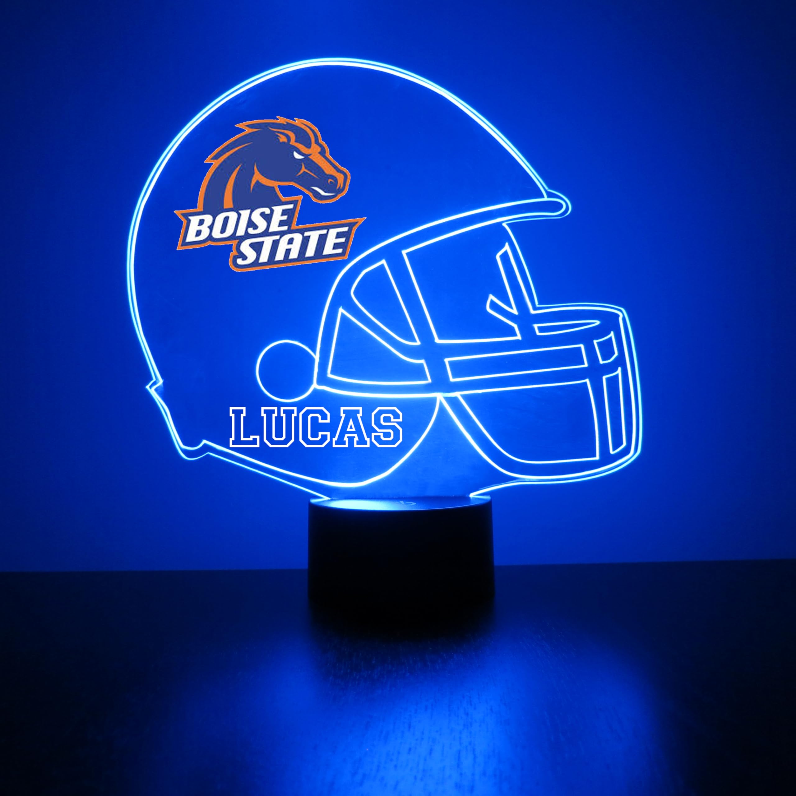 Custom Boise State University (Bsu) Broncos Football Helmet Led Sign Night Light Lamp With Remote  Personalized Name  Text  Officially Licensed From The Clc By Mirror Magic Gifts  Made In The Usa