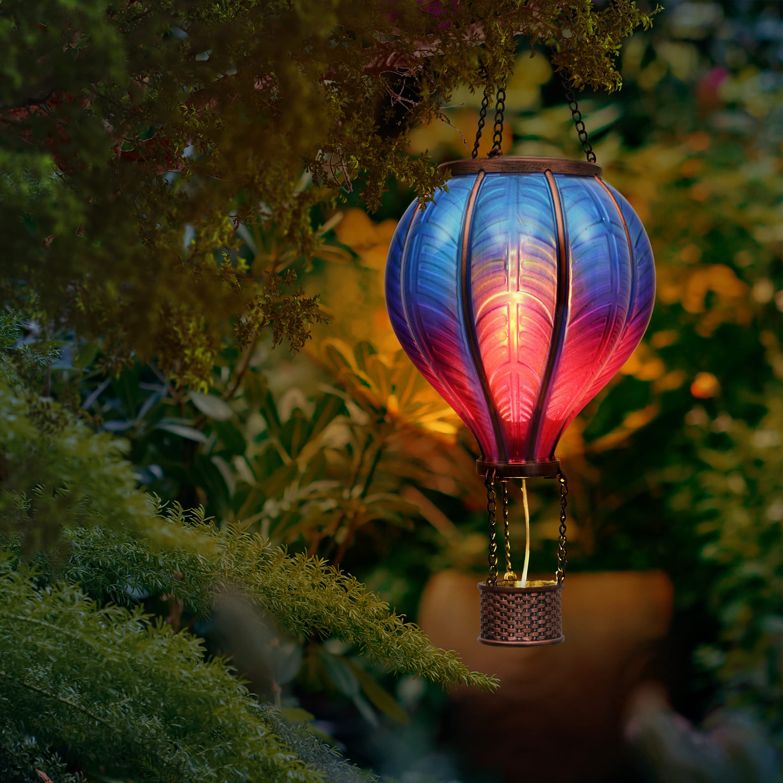 Teresa'S Collections Hot Air Balloon Solar Lantern - Blue & Purple Outdoor Decor Light