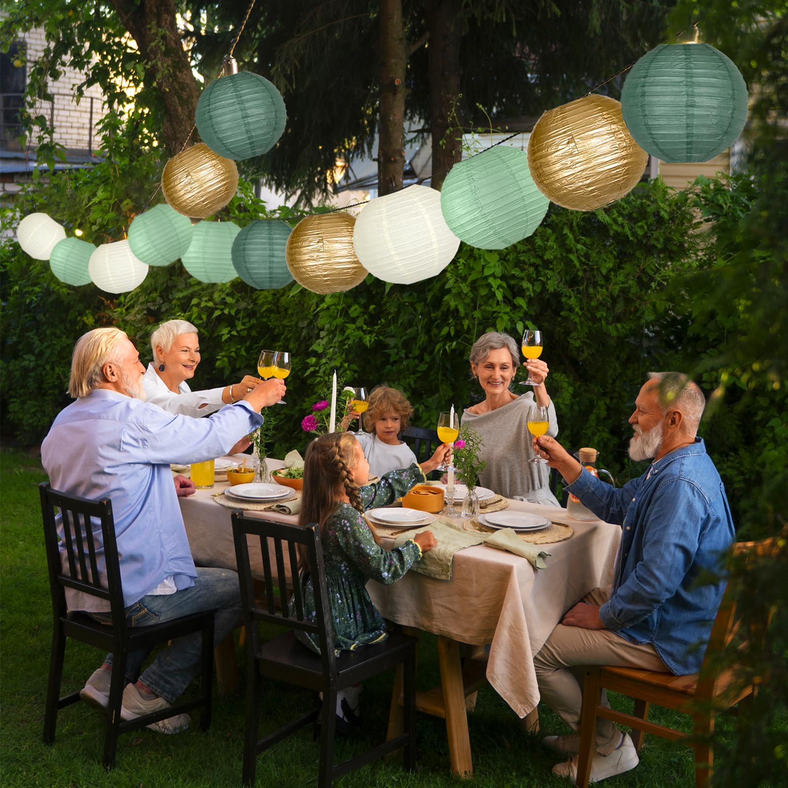 Paper Lanterns Decorative, Round Paper Lanterns Decorations Sage Green/Forest Green/Gold/White For Rustic Party Sage Green Birth