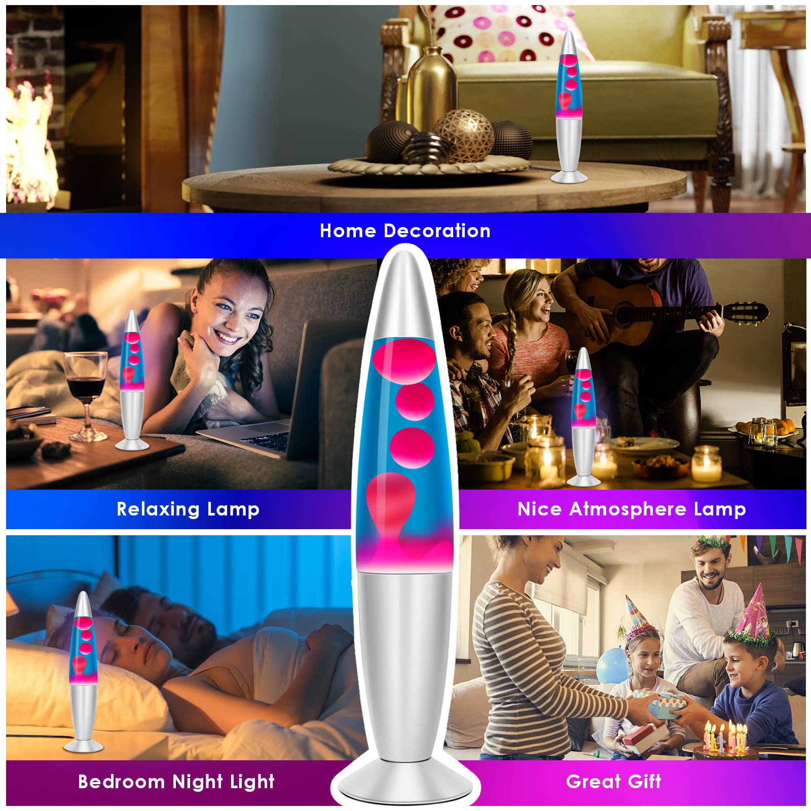 Lazzgan Table Lamp Blue Wax Red Liquid, Kids Night Lights for Bedroom Decoration, 13.8 Inch Liquid Motion Lamps for Adults, Home