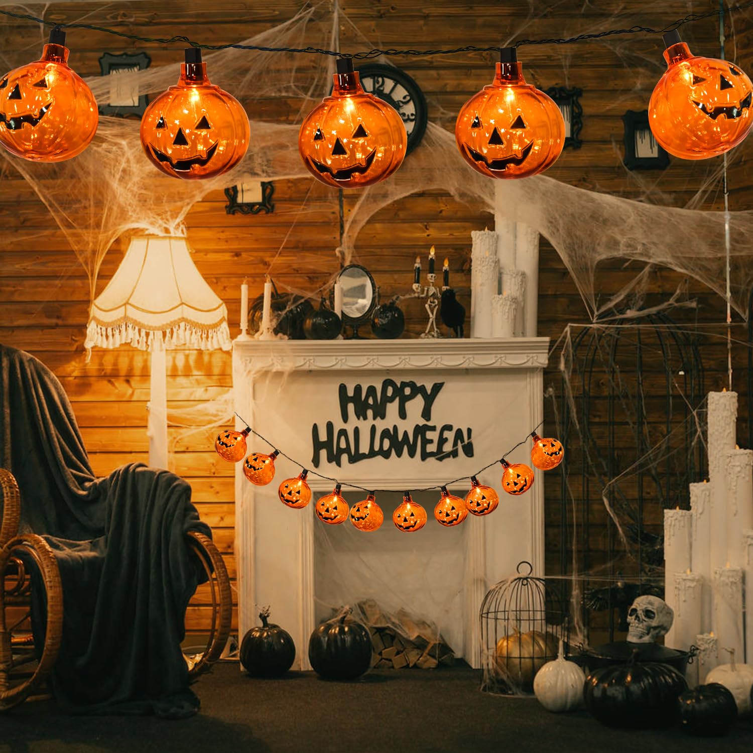 Halloween Decorations Pumpkin String Lights, 8.5 Feet Clear Pumpkin Lights With 10Pcs Pumpkin Lantern Lights, For Halloween Indoor Outdoor Party Patio Yard Home Decor