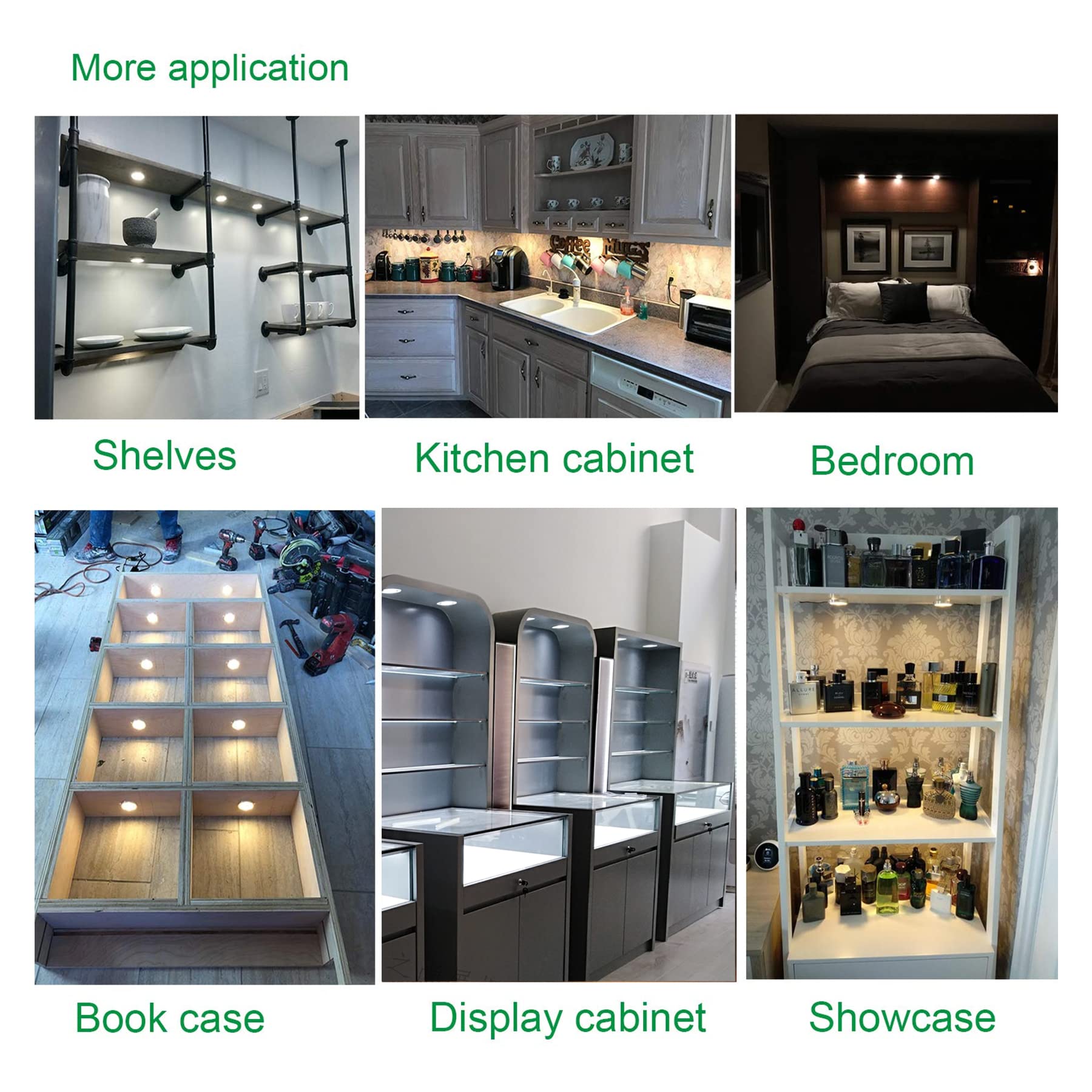 Crisetek Puck Lights 6 Packs Bluetooth App Smart Control Dimmable Tact Switch Under Cabinet Light Cabinet Lighting Cabinet Lights Dc 12V Adaptor (Cool White, App 6Pack)