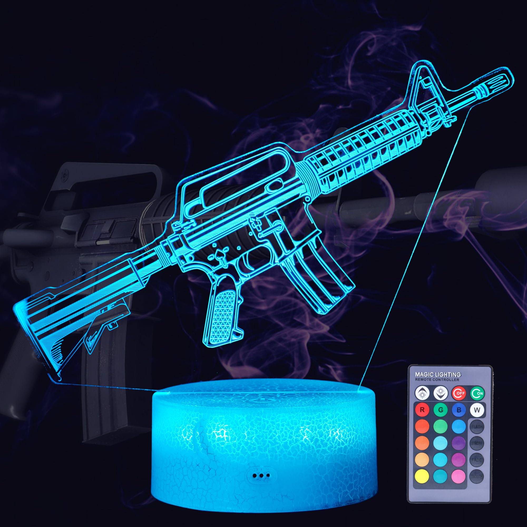 POSSHE M4A1 Night Light, M4A1 Model Gifts, 3D Illusion Lamp with 16 Colors Changing, Remote Control and Dimmable, Game Living Ro