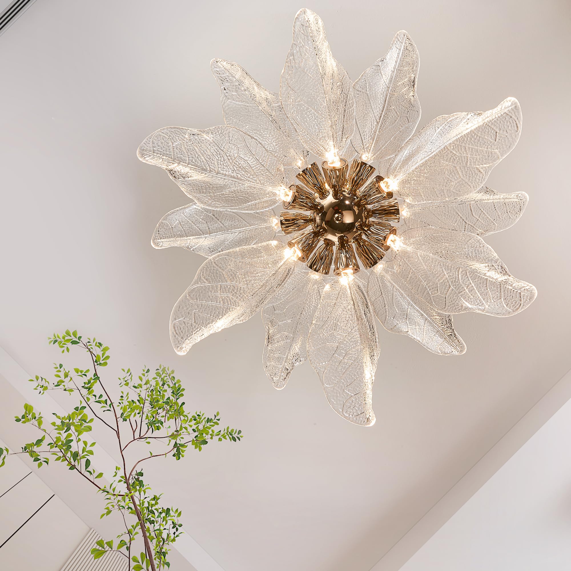 Witkey Modern Tree Branch Leaf Chandelier  18-Light 25.59 stylish Gold Pendant Lighting  Led 40W 3000K Warm White Chandeliers  Adjustable Height For Living Room  Dining Room  Bedroom  Kitchen Island