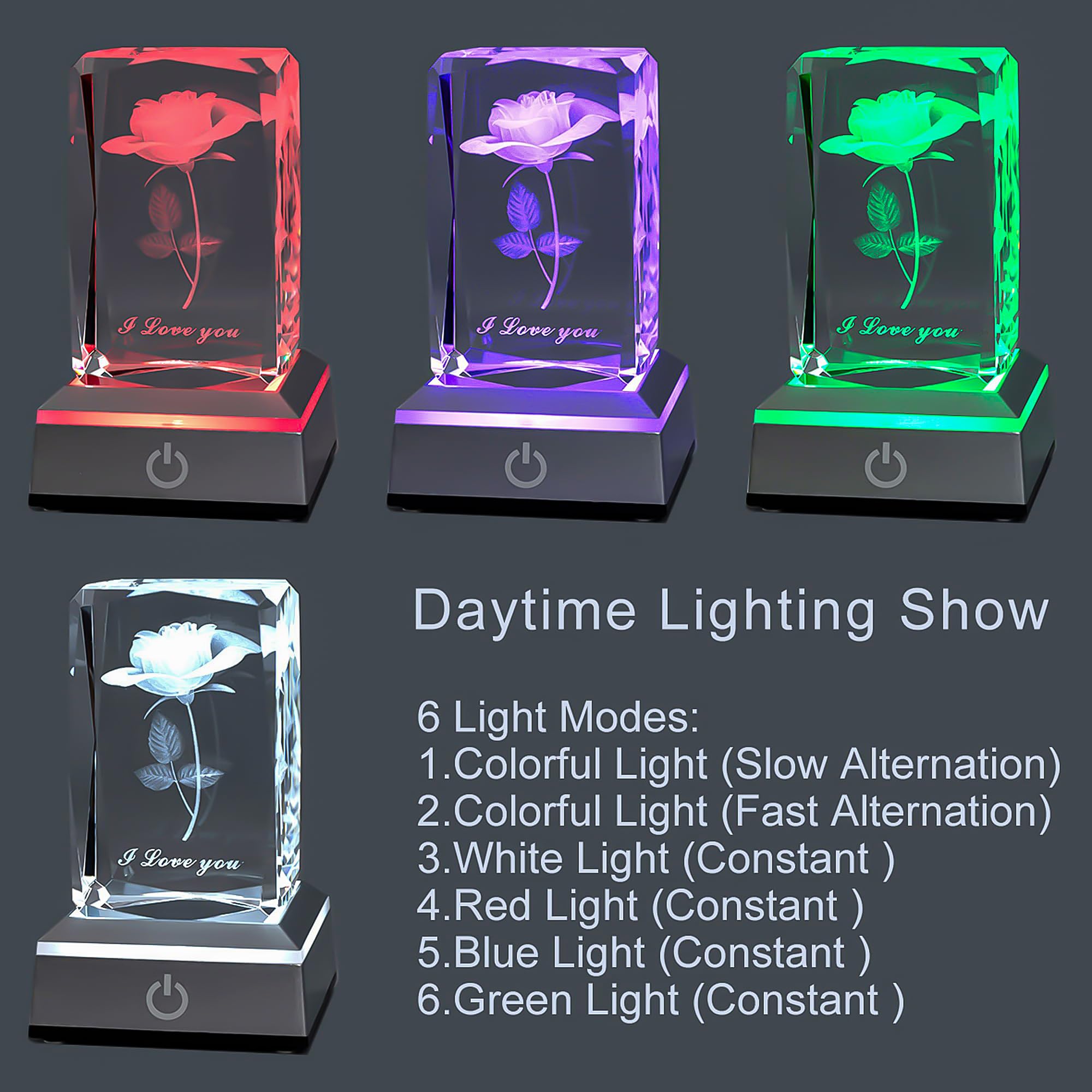 Hochance 3D Rose Crystal Multicolor Nightlight - I Love You Decolamp,Mothers Day Gifts Ideas For Mom Wife From Daughter Husband,