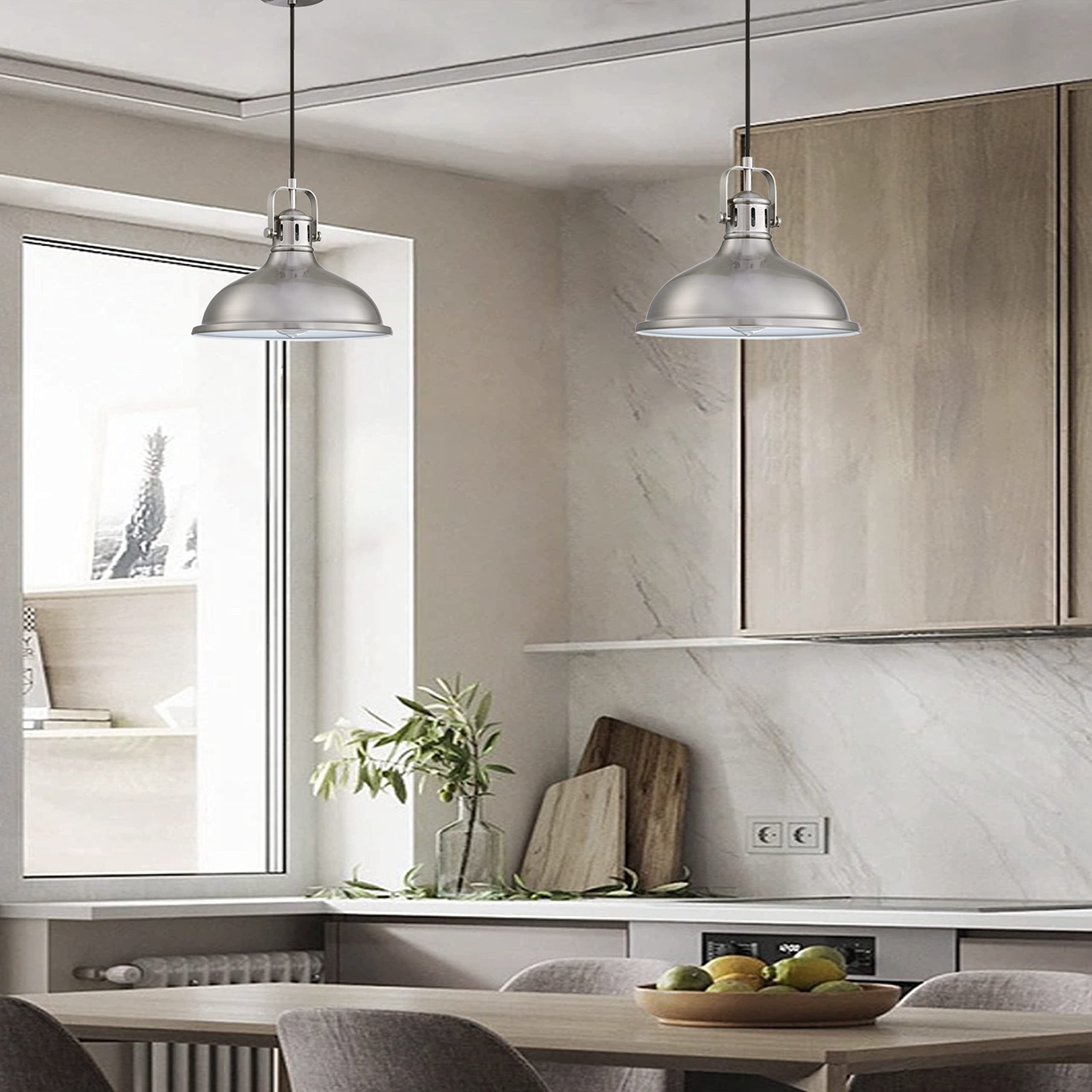 Doraimi Lighting 3-Pack 1 Light 12'' Pendant Light Industrial Vintage Fixtures Metal Chandelier Lights With Brushed Nickel Finis