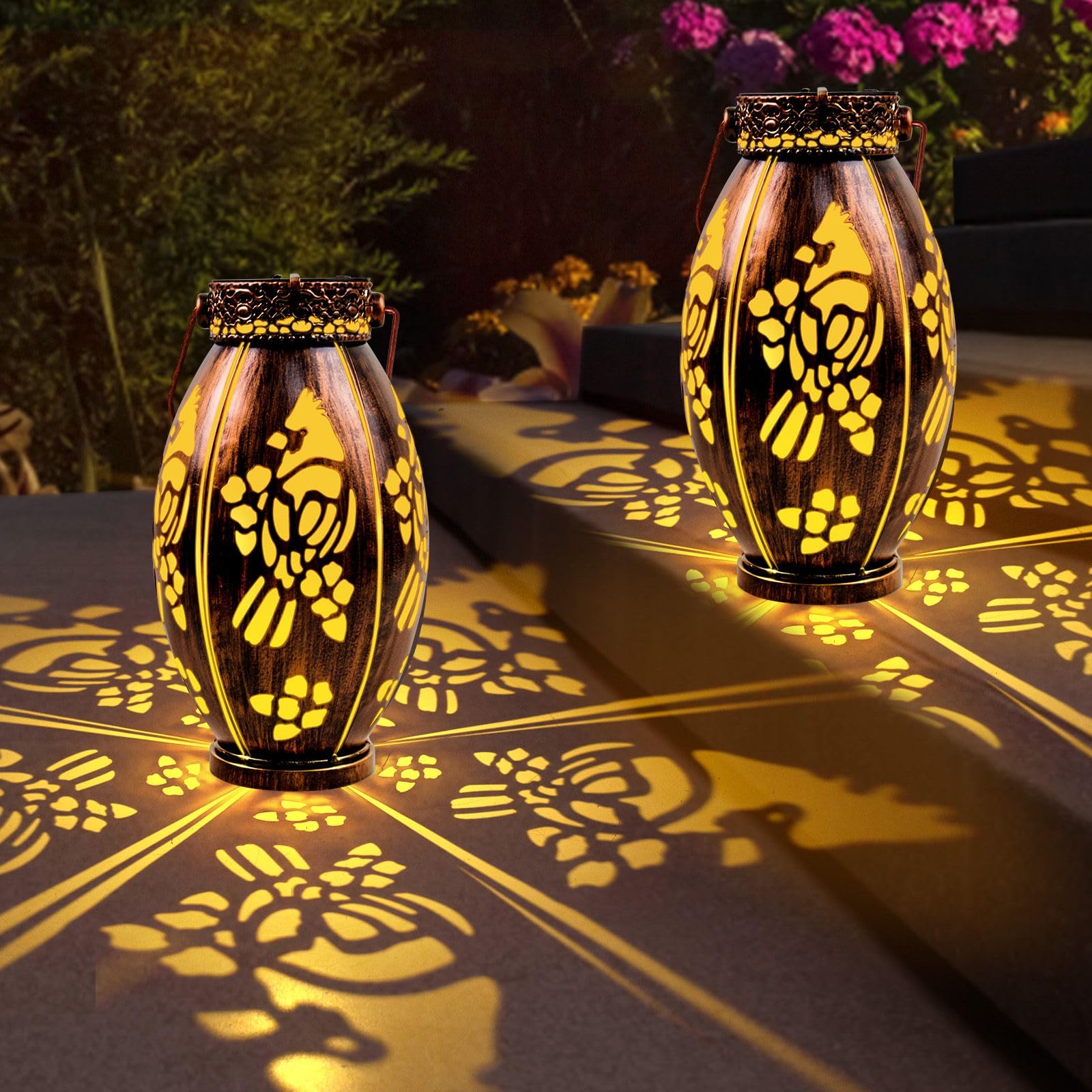 Pearlstar 2 Pack Cardinal Solar Lanterns Outdoor Hanging Light Waterproof, Birthday Gifts For Women Mom Men,Decorative Metal Sol