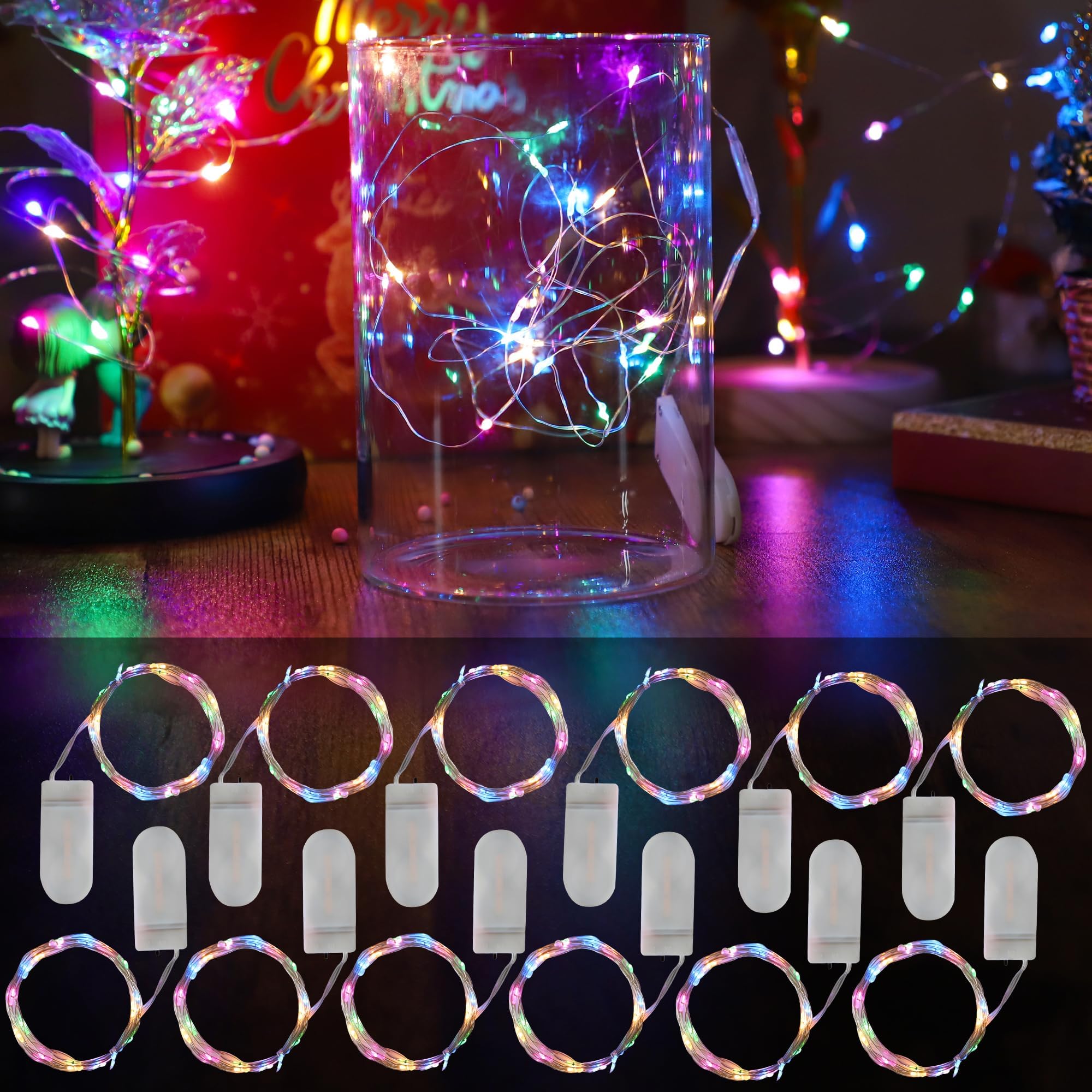 FTEOYEL 12 Pack Fairy Lights Battery Operated, 7 ft 20 LED Mini String Lights for Bedroom Table Party Birthday Decorations (Mult