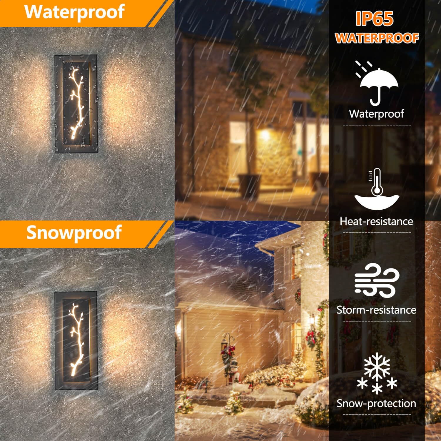 tewei LED Outdoor Wall Sconce 15.7'' Black Modern Exterior Lighting 2 Pack Warm White 3000K BWL-302P