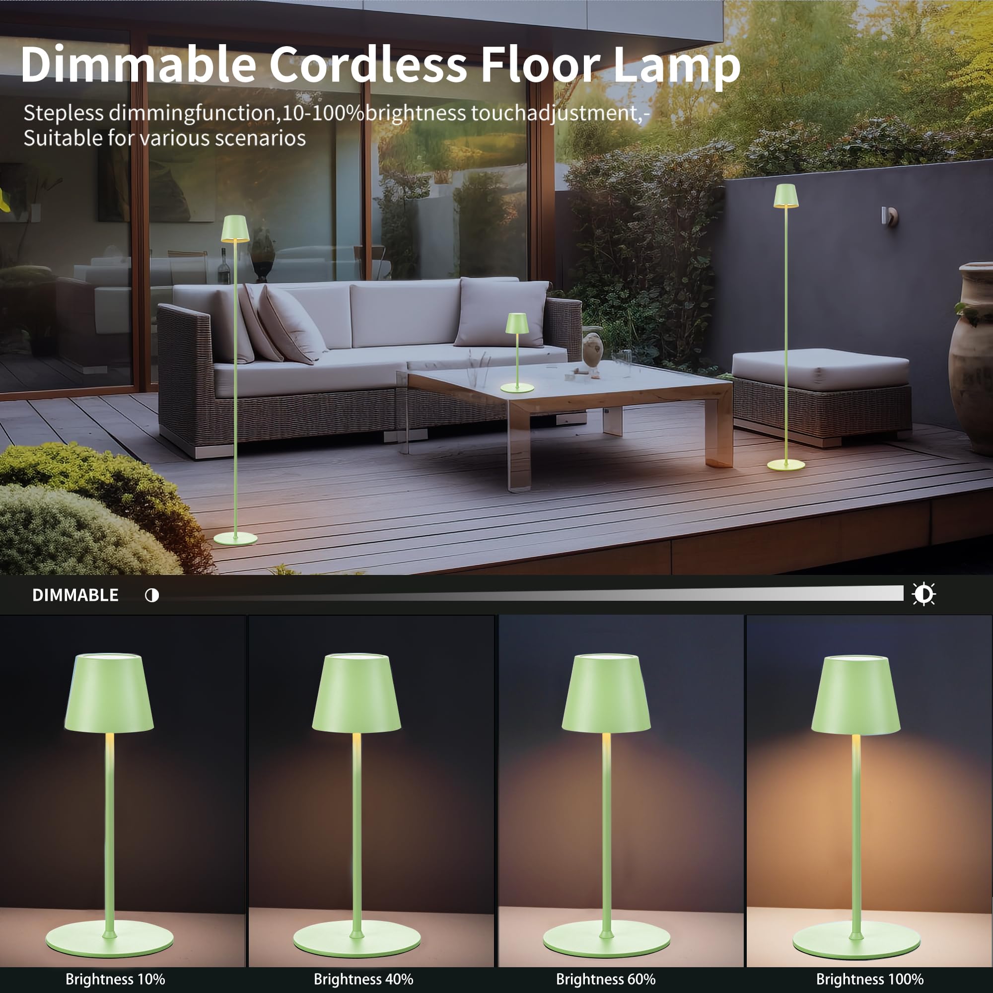 Imqsqik 2Pack Cordless Floor Lamp For Outdoor/Indoor, Built-In 6800 Mah Battery Led Battery Operated Lamp Rechargeable, With Touch Control Floor Lamp,Adjustable Height Floor Lamp For Patio(Green)