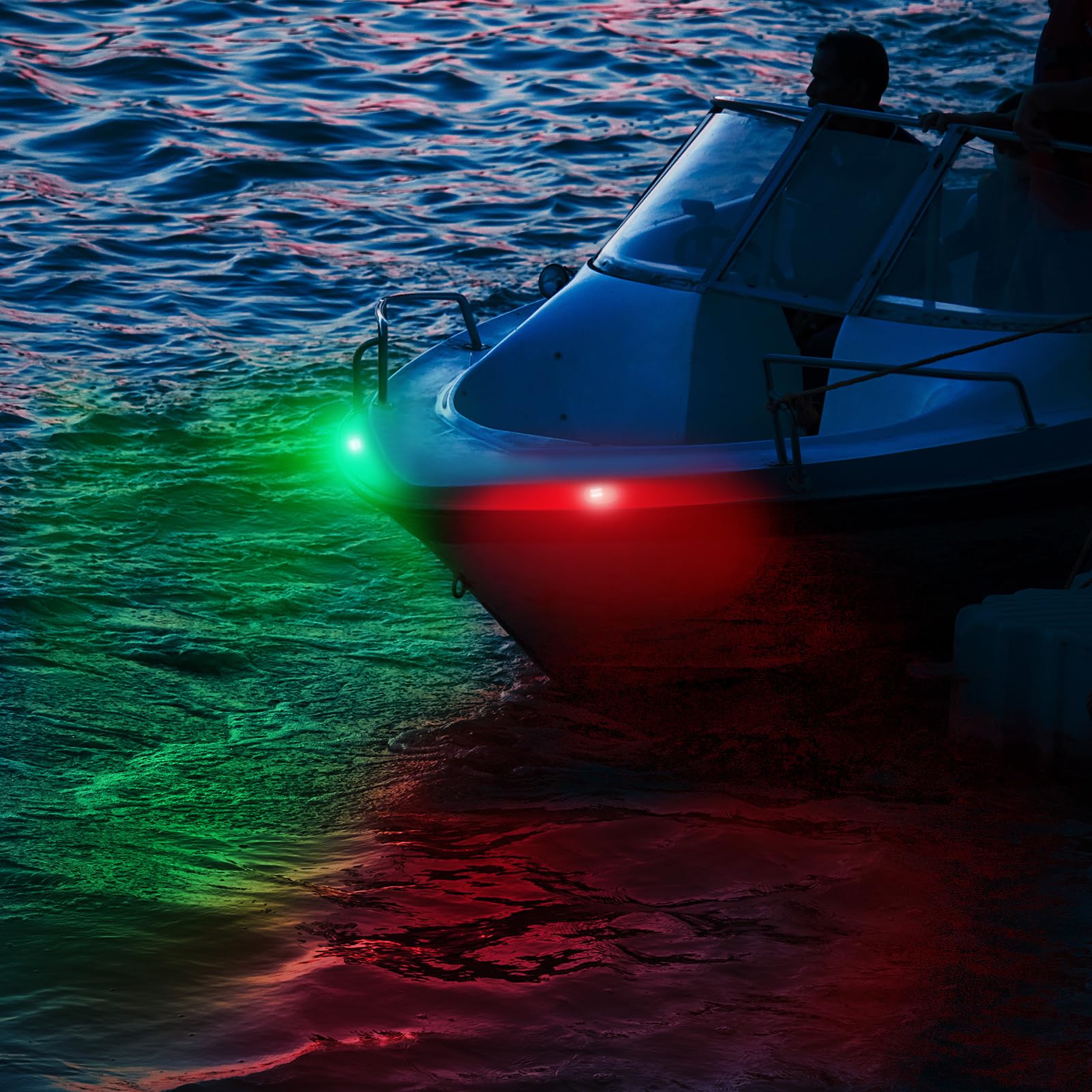 Obcursco LED Boat Navigation Lights, IP67 Waterproof, Red & Green Vertical Mount for Bow & Stern, Black, Model BNL-002