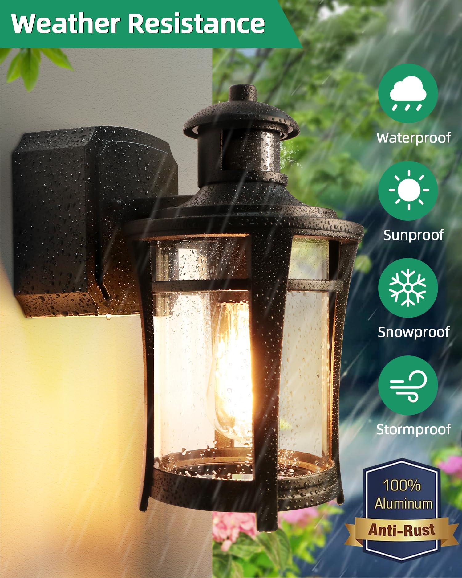 2-Packs Porch Lights With Outlet, Motion Sensor Outdoor Lights, Dusk To Dawn Exterior Light Fixture, Waterproof Anti-Rust Black