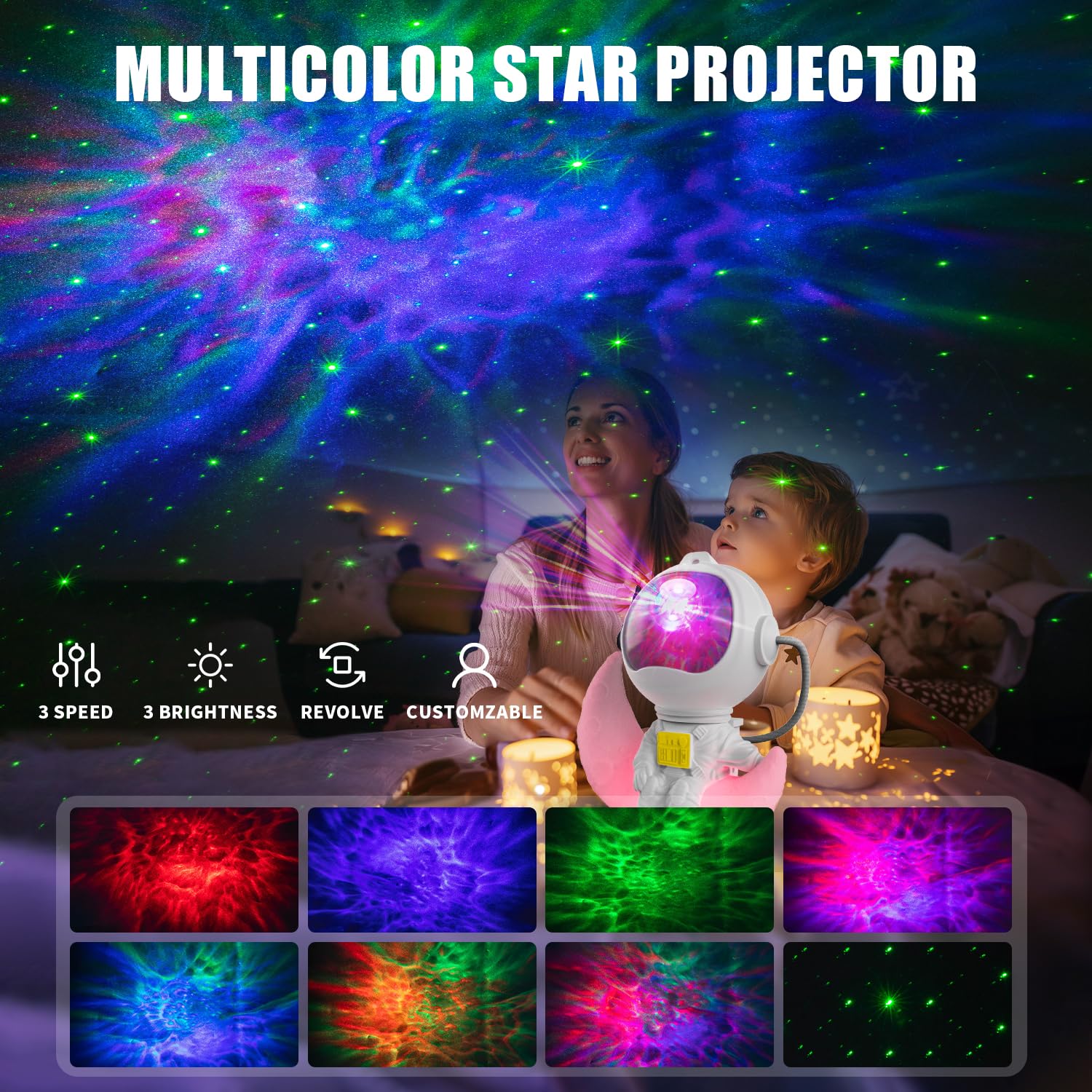 Astronaut Galaxy Projector Night Light Star With Timer And Remote Galaxy Light With Seven Colors Moon Night Light Led Nebula Lights For Kids Adults For Bedroom Gaming Room Decor Gift (Moon)