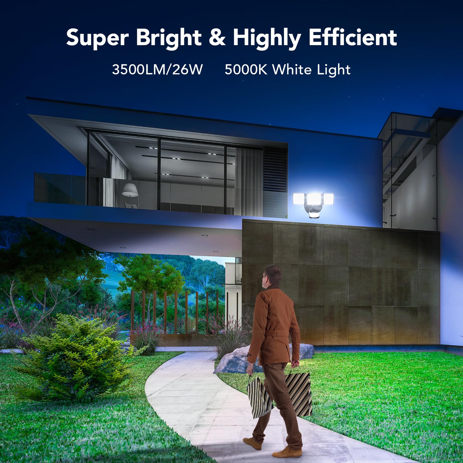 Orein 2 Pack Motion Sensor Outdoor Lights, 3500Lm/26W And 240? Big Motion Sensor, Dusk To Dawn Flood Lights Outdoor Ip65 Waterpr