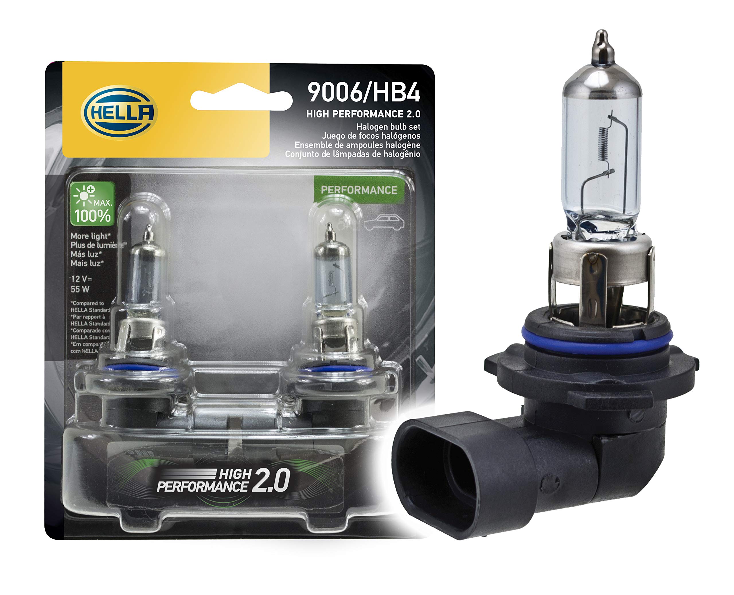 HELLA 9006 2.0TB High Performance Bulb Kit, 12V 55W, 2 Pack, Black