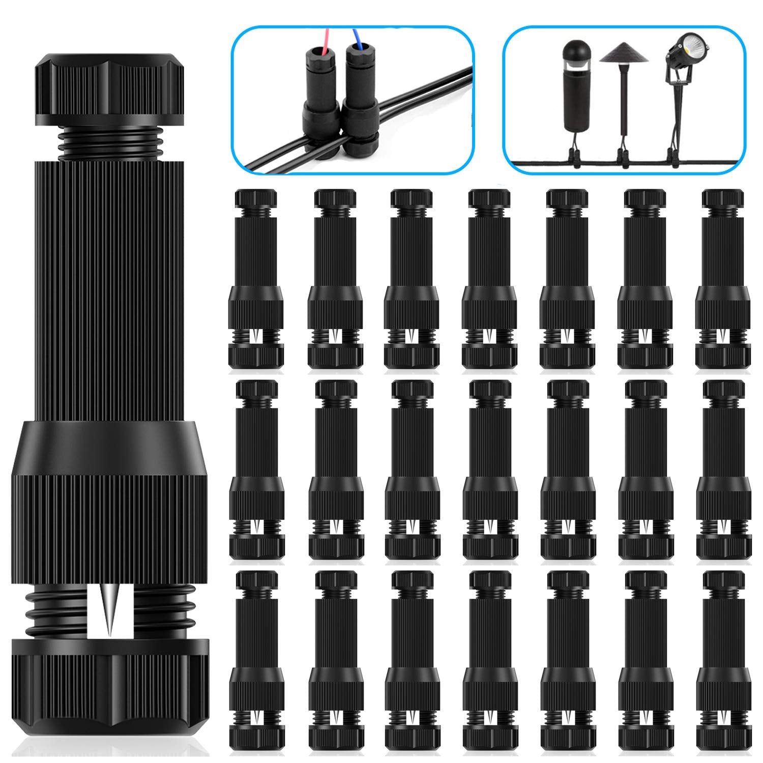 iCreating 22Pack Low Voltage Waterproof Replacement Landscape Light Cable Connector 12-20 Gauge Wire Connectors for Landscape Li