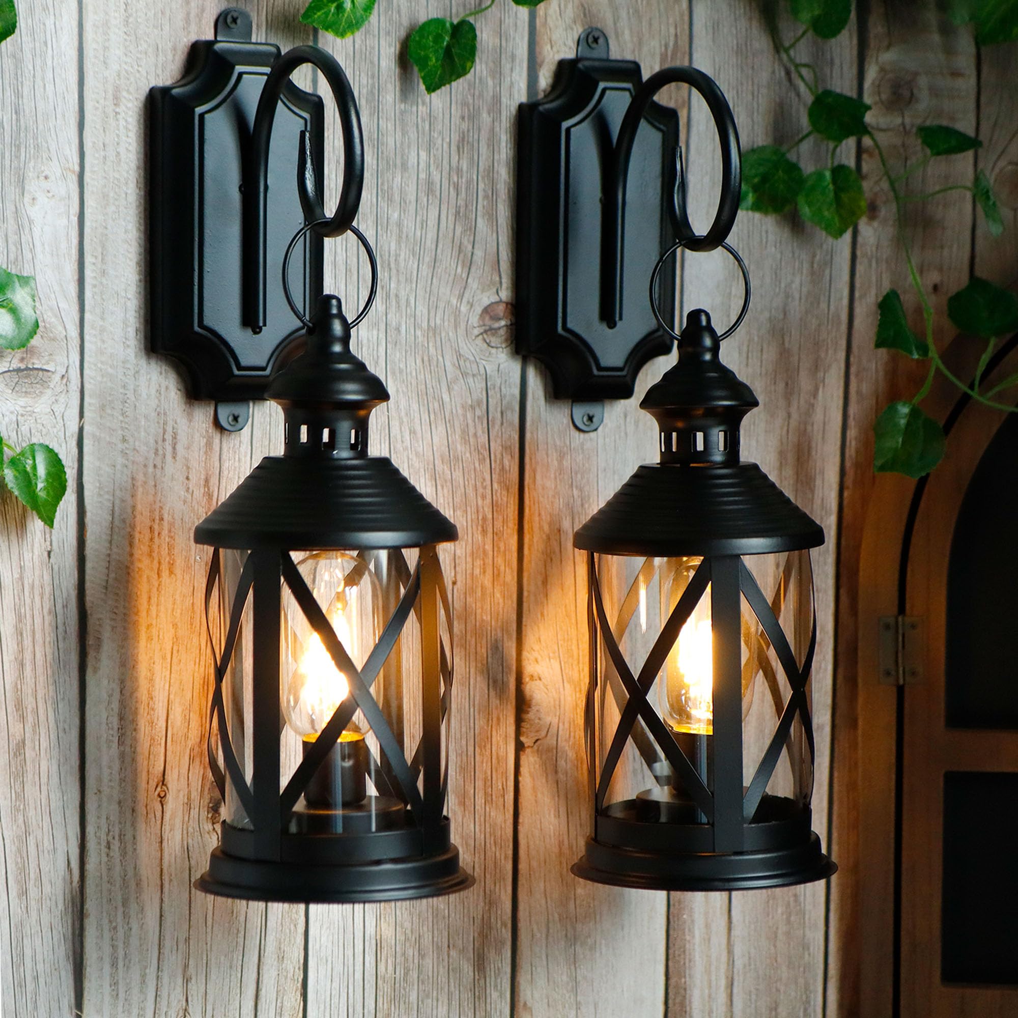 TRIROCKS Set of 2 Battery Powered Metal Lamp 10'' Tall Decorative Cordless Table Lamps LED Edison Lights Hanging Lamps with Meta